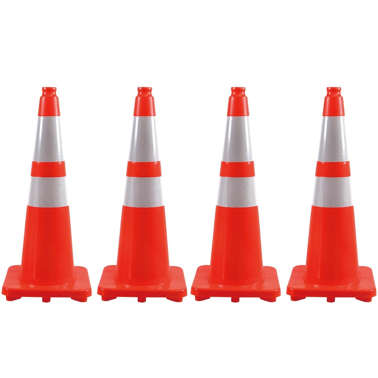 4 Pack 28" Traffic Cones – Durable Orange PVC Safety Cones with Reflective Collars for Parking, Construction, Roadwork & Driving Practice