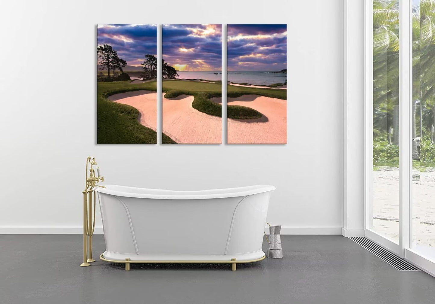 Oceanside Pebble Beach Golf Course Wall Art for Living Room Bedroom Bathroom Home Decorations Golf Course Pictures Posters Wall Decor Framed Artwork Canvas Prints Ready to Hang(20''W x 40''H x 3)