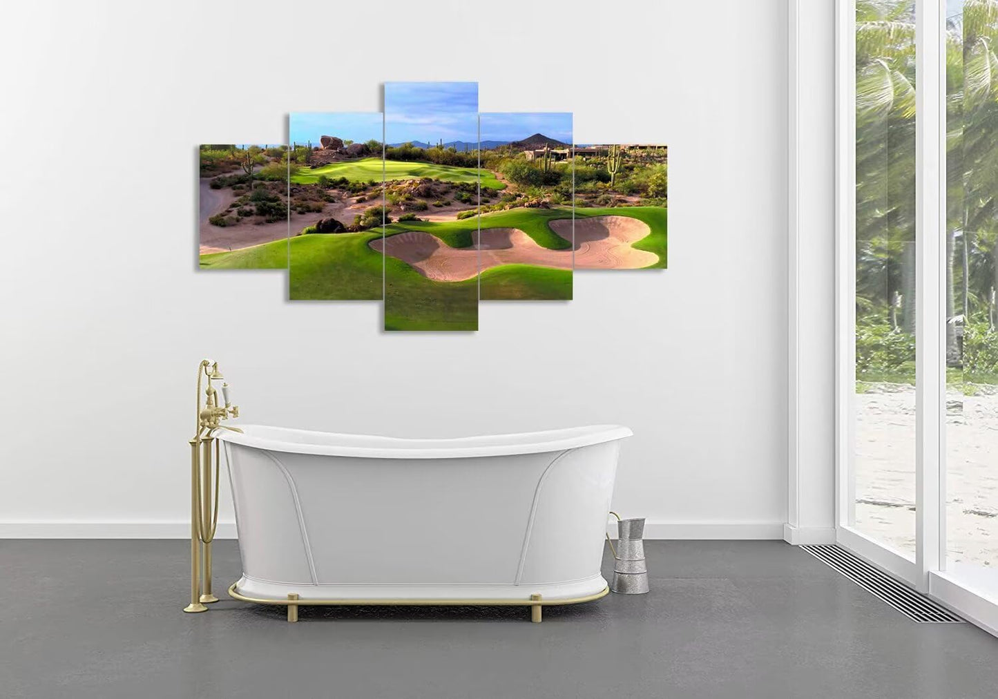 chenchenArt Arizona Desert Golf Course Wall Art for Living Room Bedroom Bathroom Home Decorations Arizona Golf Course Pictures Posters Canvas Prints Modern Artwork Framed Ready to Hang(50''W x 24''H)