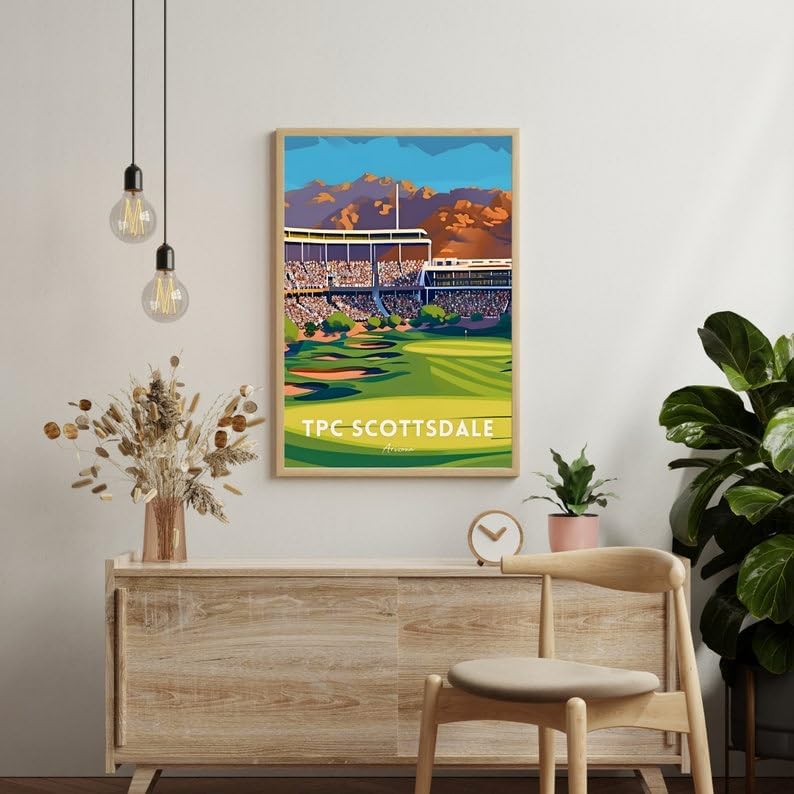 Nationcog TPC Scottsdale Golf Wall Art Poster, Arizona Desert Golf Course Print for Office or Bedroom, Vintage Sports Decor for Men, Unique Dad or Husband Gift Idea (Unframed) (27x40)