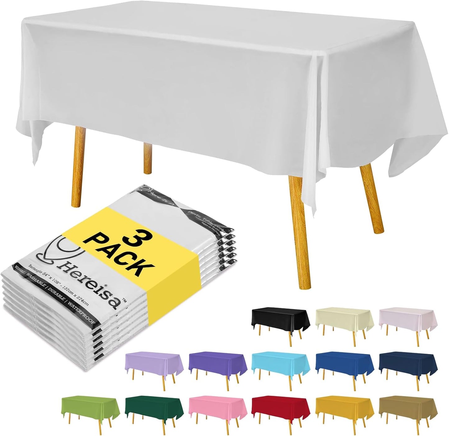 Plastic White Tablecloths 3 Pack Disposable Table Covers 54" x 108" Off White Table Cloths Bridal Party Tablecovers for Parties Engagement Wedding Festivals, Fits 6 to 8 Foot Rectangle Tables