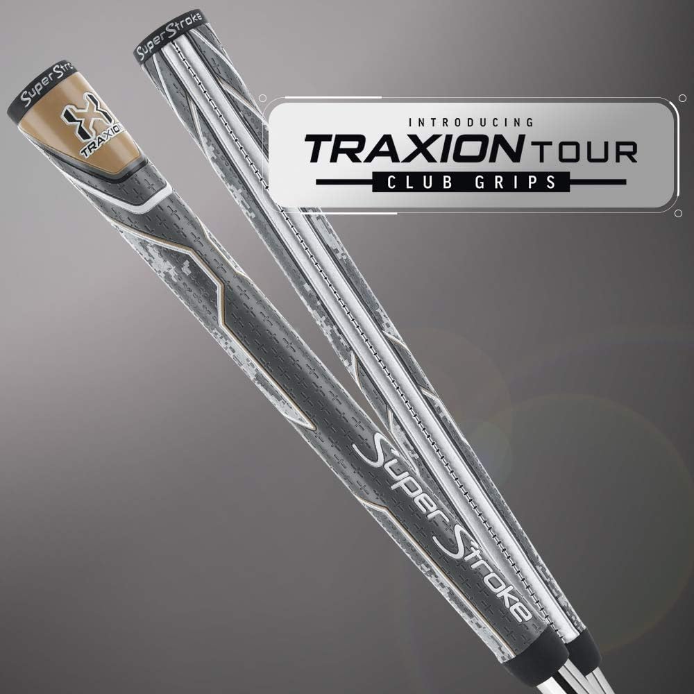 SuperStroke Traxion Tour Golf Club Grip, Midsize, Advanced Surface Texture Improves Feedback and Tackiness and Even Hand Pressure, Black/Gray