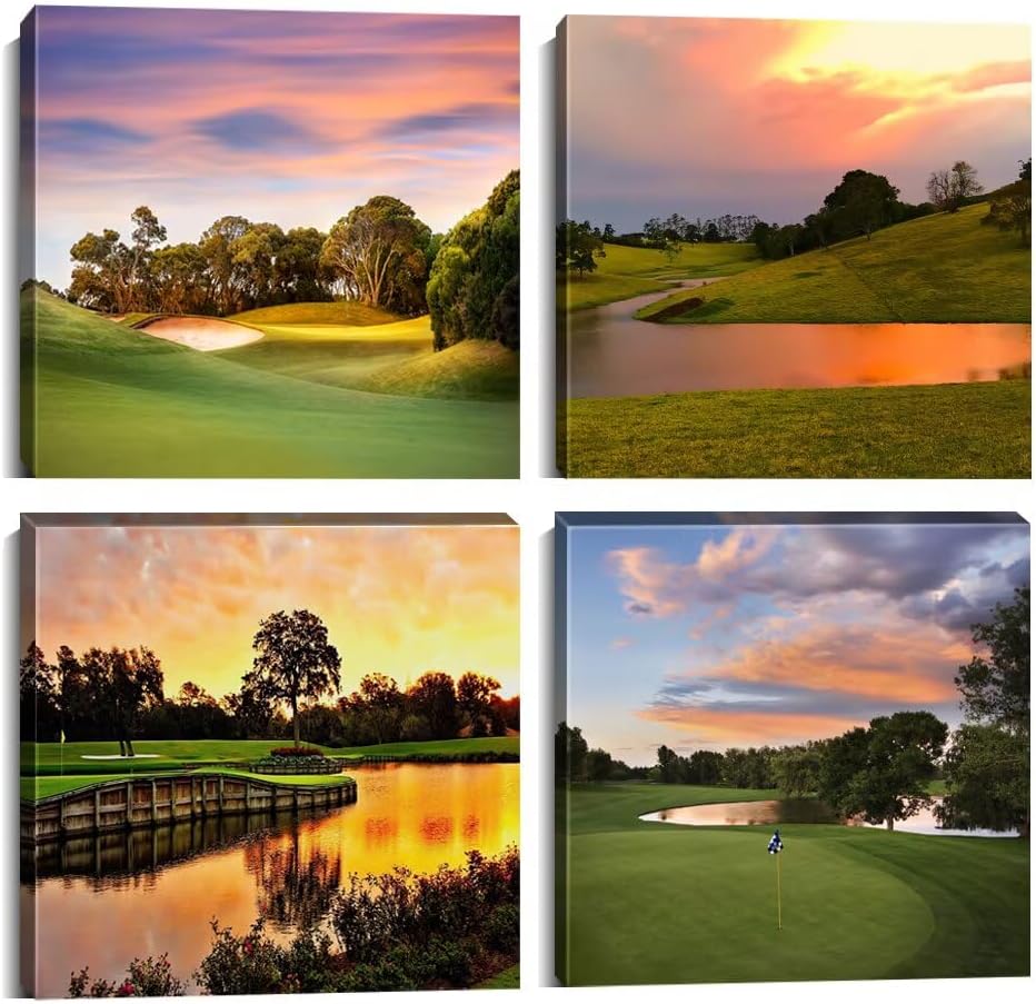 Golf Course Wall Art Pictures Golf Course Poster Canvas Prints USA Golf Artwork Wall Decor for Living Room Bedroom Office Bathroom Home Decorations Framed Ready to Hang (20''W x 20''H x 4)