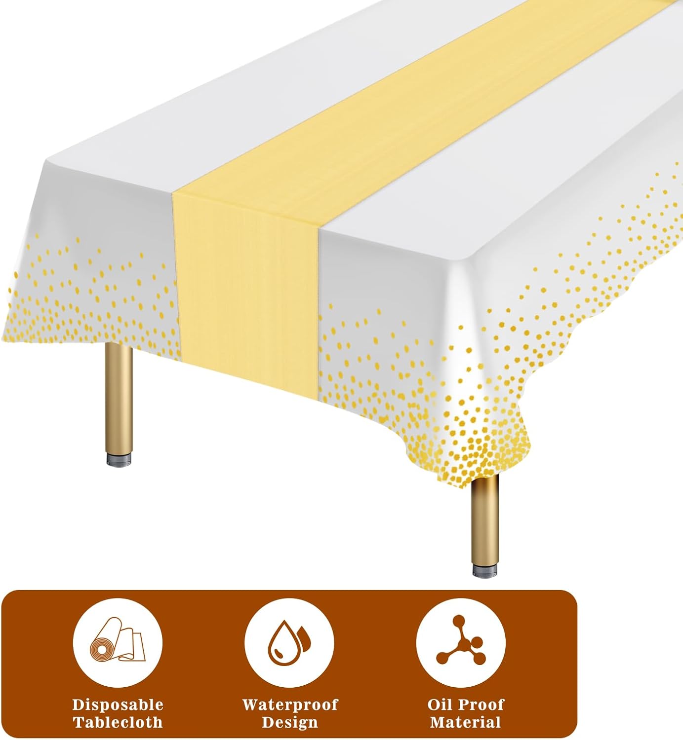 16 Packs Plastic Table Cloth Rectangle Table Runner, Disposable and Satin, White and Gold Tablecloth Cover for Birthday, Wedding, Anniversary, Christmas, New Year, Party Decorations
