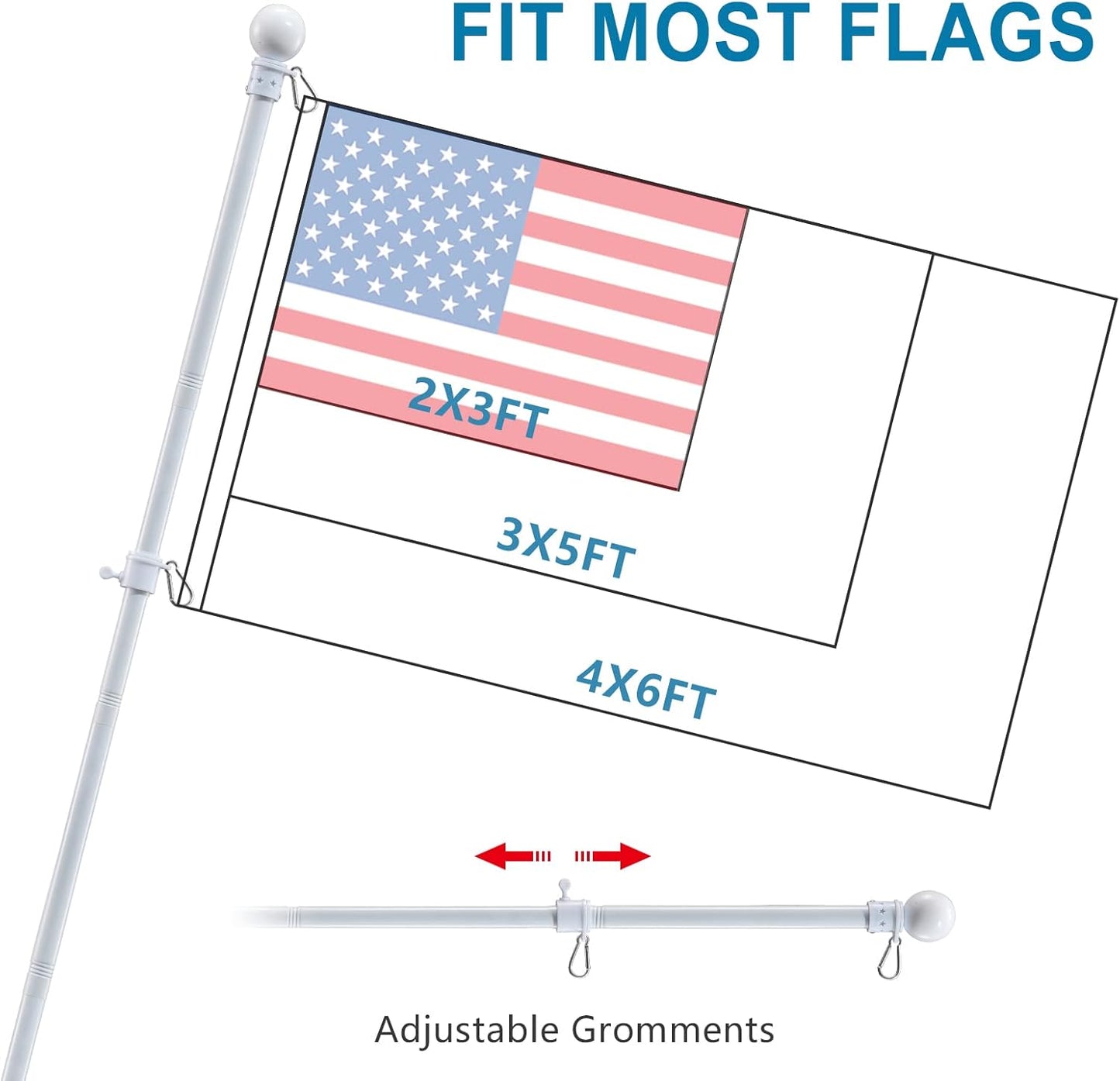 Flag Pole Holder for Outside House - 5ft Heavy Duty Stainless Steel House Flag Pole Kit, Tangle Free Spinning Flagpole For Outdoor Porch Residential Decoration - White