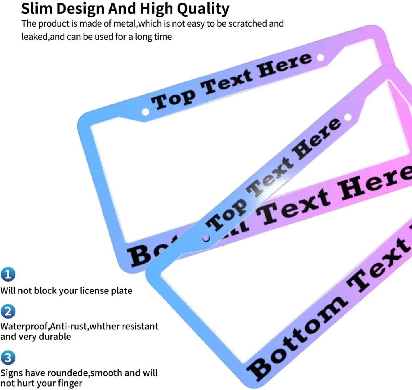 2 Packs Custom License Plate Frame Personalized Car Tag Frame with Screw Caps,2 Holes,12"x6",Style 5