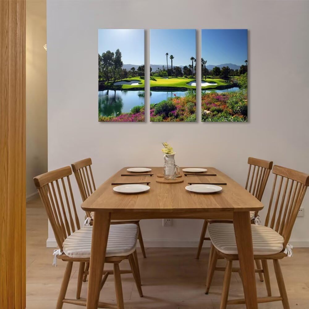 chenchenArt Indian Wells Golf Course Wall Art Pictures Golf Course Wall Decor for Living Room Bedroom Home Decoraitons Golf Artwork Canvas Prints Framed Ready to Hang(12''W x 24''H x3)
