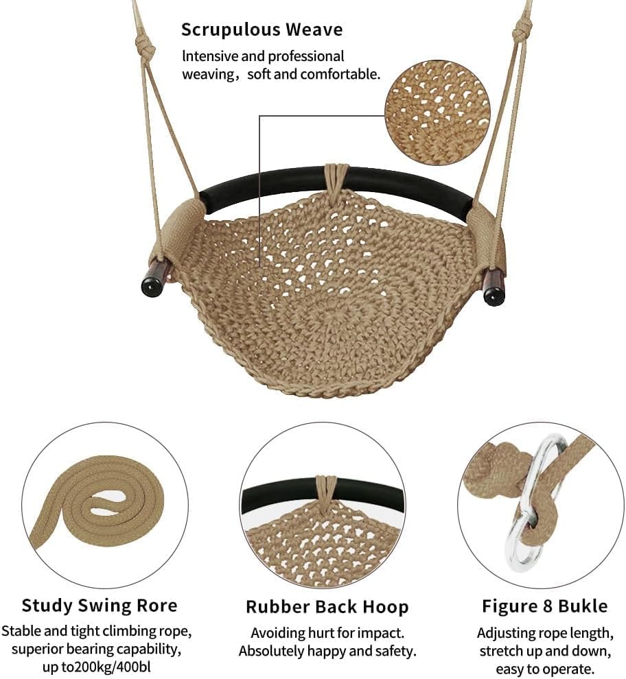 Hand-Knitting Toddler Swing, Swing Seat for Kids with Adjustable Ropes, Little tikes Swings Set, for Outdoor Indoor, Playground, Backyard (Brown-2 Pack)