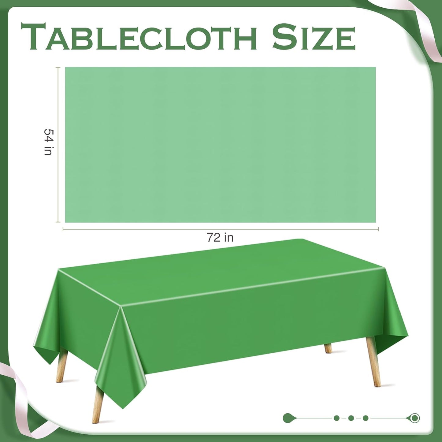 4 Pieces Light Green Series Rectangle Tablecloth, 54x72" Solid Color Waterproof & Spillproof Disposable Plastic Table Cover, Durable Party Tablecloth for Dining, Buffet, Picnic, Outdoor Events