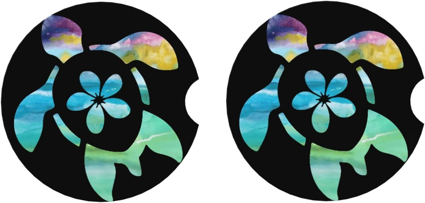 Car Cup Holder Coasters, Sea Turtle Car Coasters for Cup Holder Drinks, 2 Pack Ceramic Cute Auto Interior Accessories for Women Men