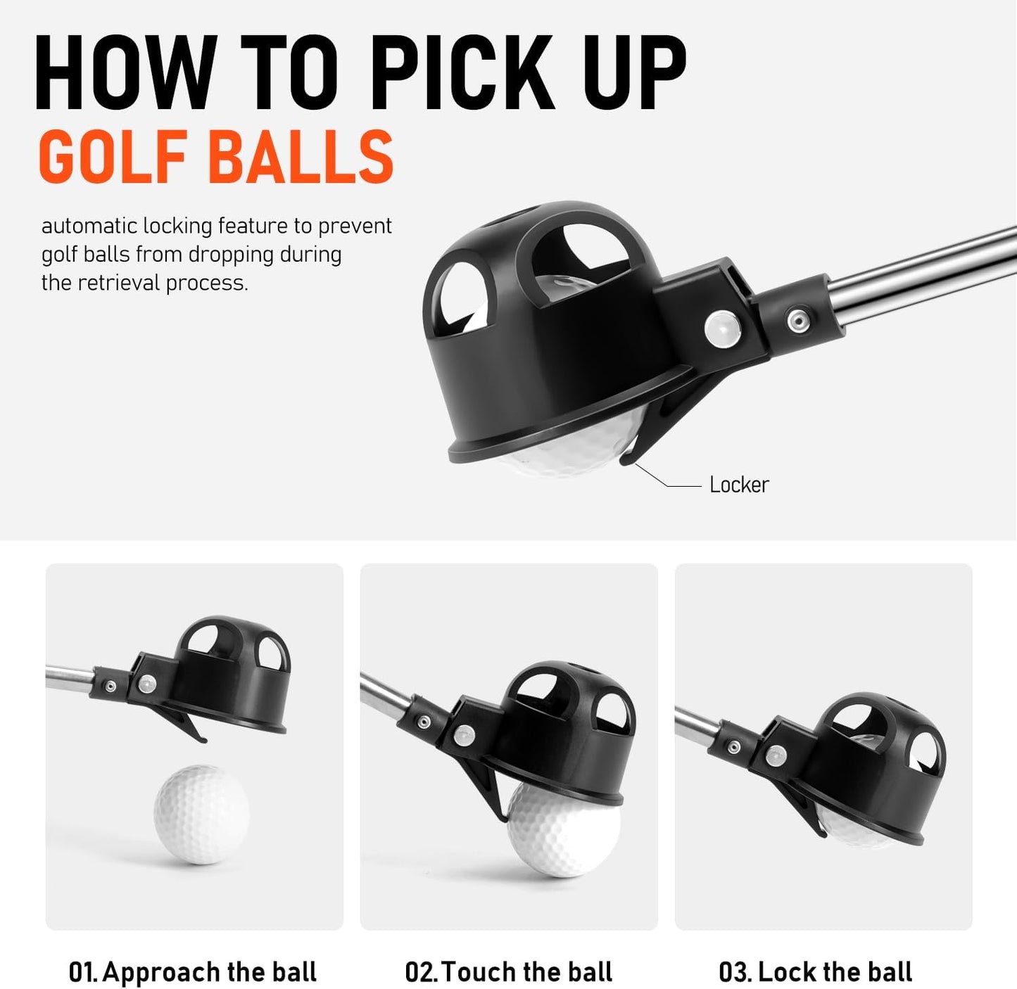 9Ft/12Ft/16.3Ft/20Ft Golf Ball Retriever for Water Telescopic, Stainless Steel Ball Retriever Tool Golf Ball Grabber