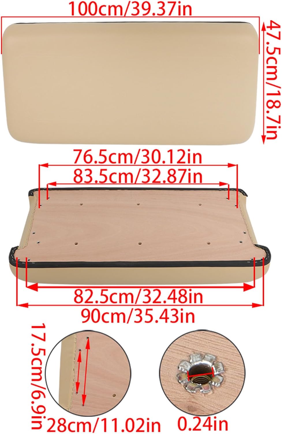 Buff Front Seat Bottom Cushion Assembly Replacement for Club Car DS 1981-2000.5 Golf Cart