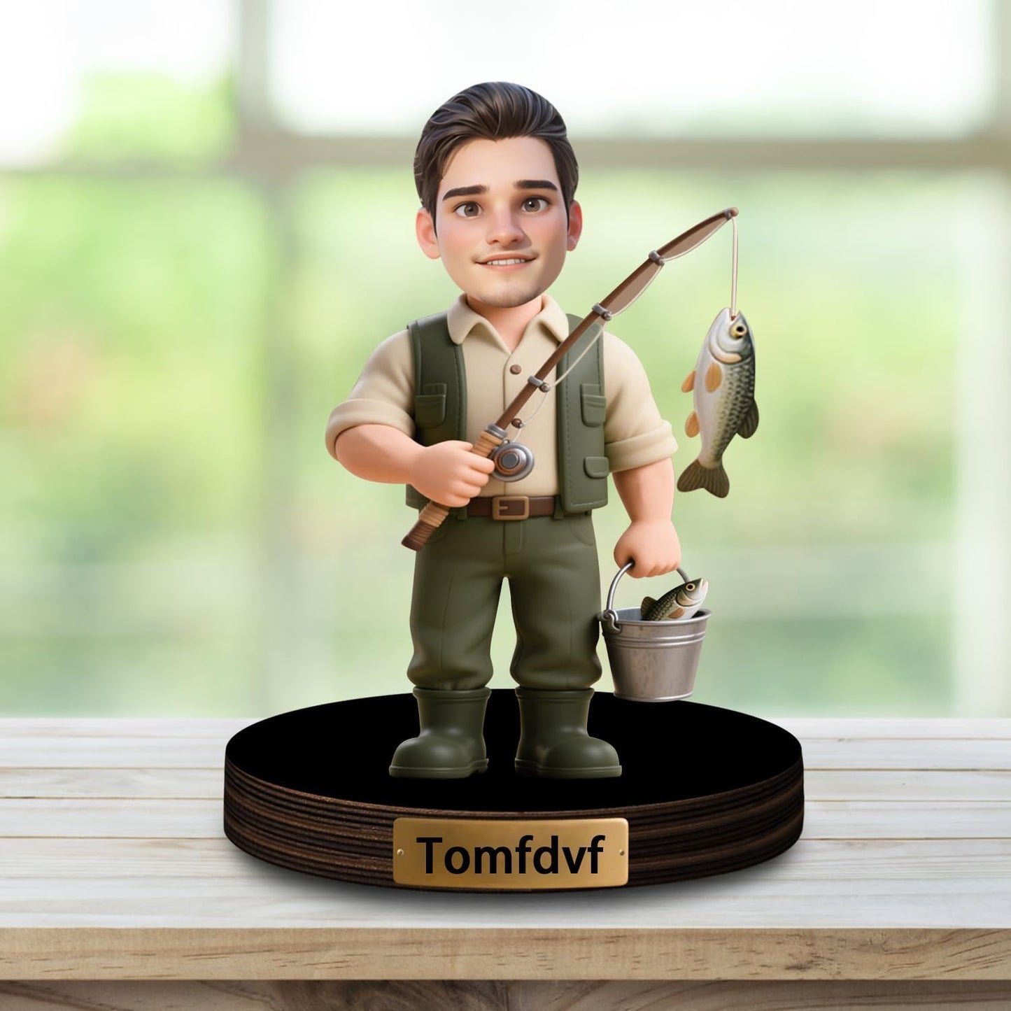 Personalized Cartoon Fisherman Face Photo Desktop Ornament Custom Name Funny Acrylic Desk Decor Gift For Dad Husband Fishing Lover Birthday Xmas Anniversary (style 18)