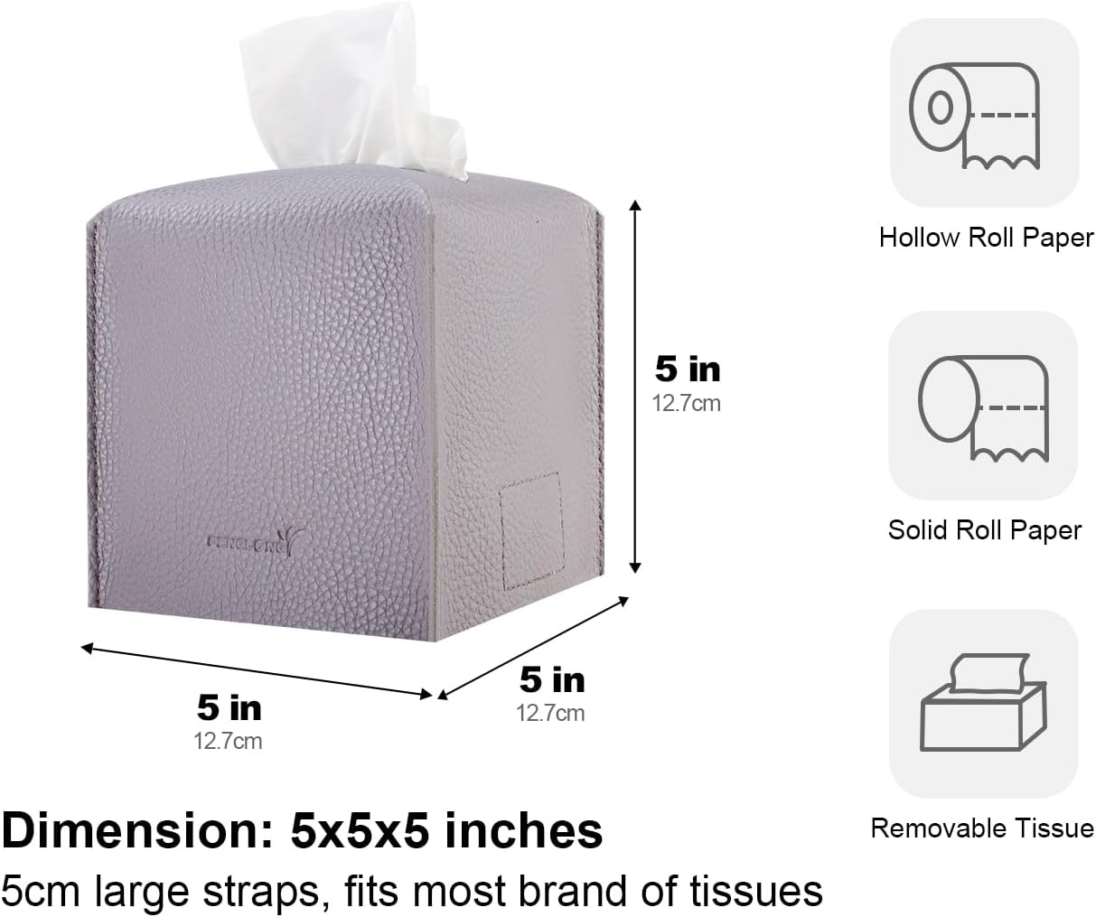 Tissue Box Cover 5X5X5'' PU Leather Tissue Holder Square Tissue Cube Box Organizer for Bathroom Vanity Countertop, Car, Night Stands, Office, Home, Kitchen (2Pack, Light Bray Purple)