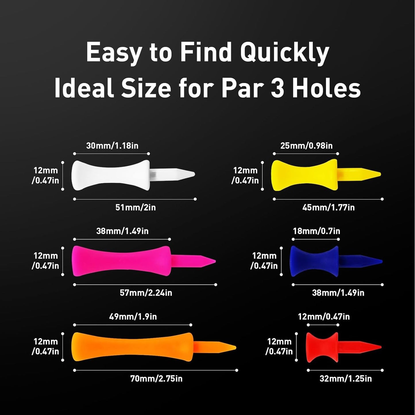 FINGER TEN Plastic Golf Castle Tees Step Down Unbreakable Mixed or Same Height Value 100 Count, 2 3/4, 2 1/4, 2, 1 3/4, 1 1/2 Inch Length Colorful for Practice