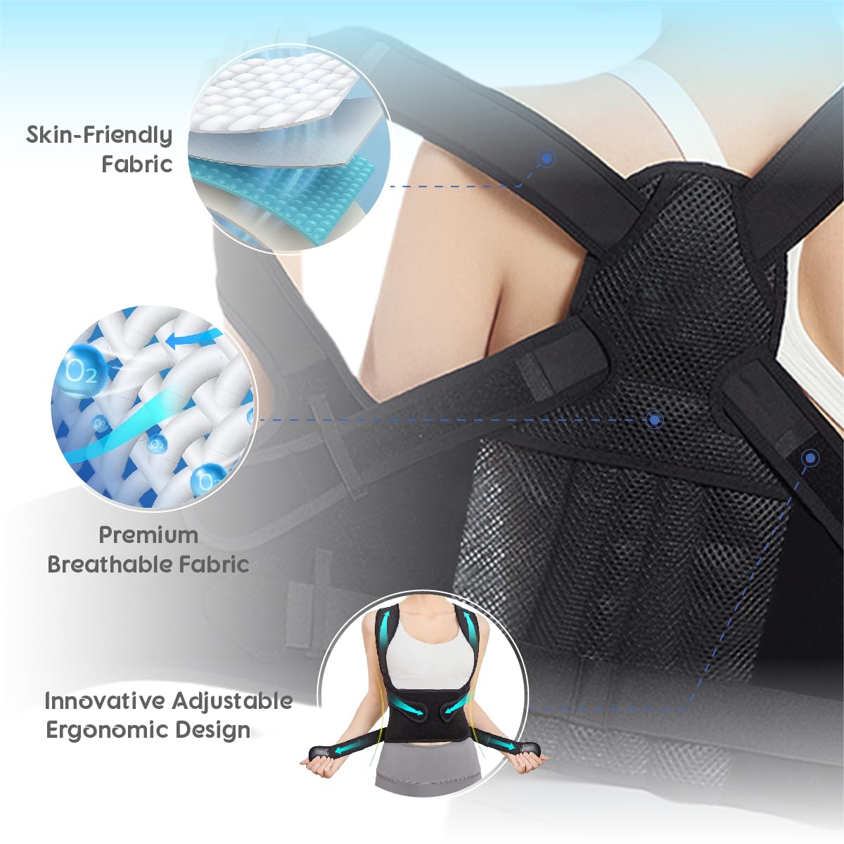 Posture Corrector for Women & Men – Adjustable Back Brace with Full Back Support, Shoulder Straightener for Spine Alignment, Scoliosis, Hunchback & Back Pain Relief (Black, Medium)