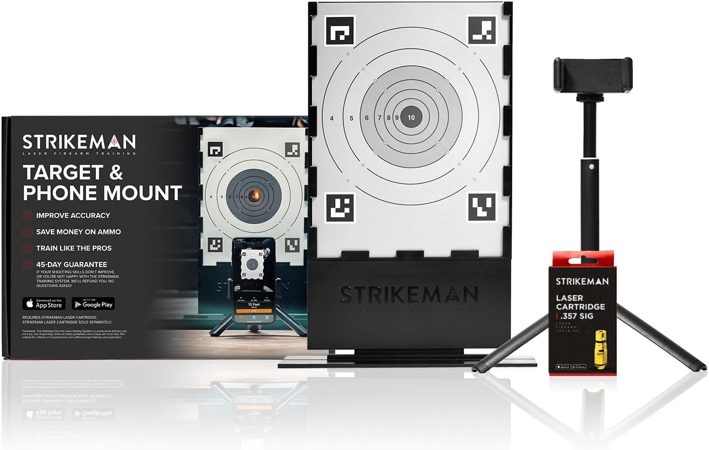 Strikeman .357 SIG Dry-Fire Laser Training System - Great for Target Shooting Practice with Pistols - Kit Includes Access to Updated App (No Subscription Needed), Cartridge, Target & Phone Holder
