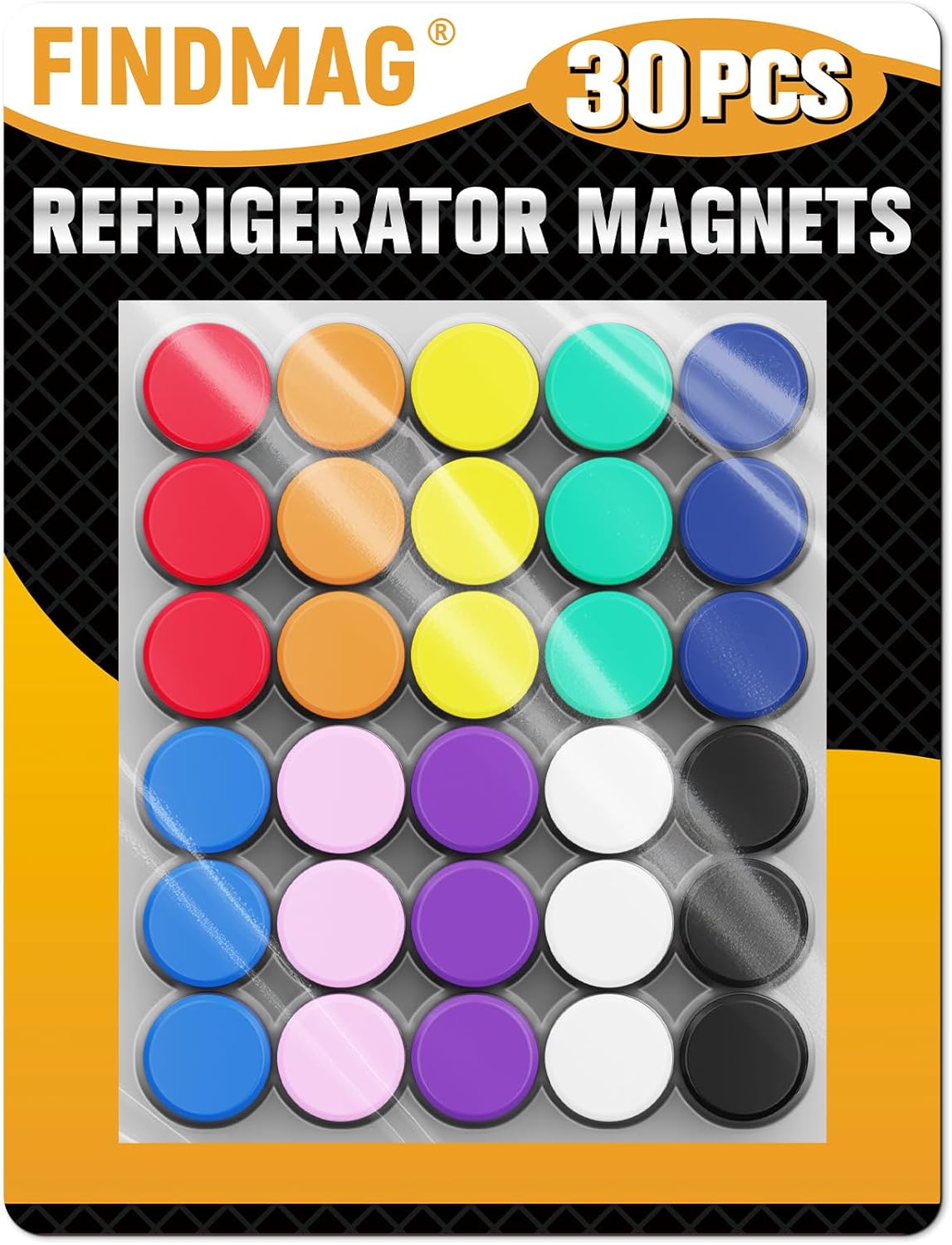 FINDMAG Colorful Fridge Magnets, 30 Pack Round Refrigerator Magnets, Dry Erase Board Magnets for Whiteboard, Decorative Magnet, Small Colorful Whiteboard Magnet, 10 Colors