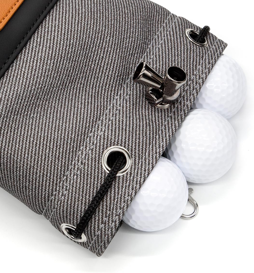 Golf Valuables Pouch,Bucket Waist Design Golf Pouch Bag Tee Bag with Drawstrings Leather for Men Women (Grey)
