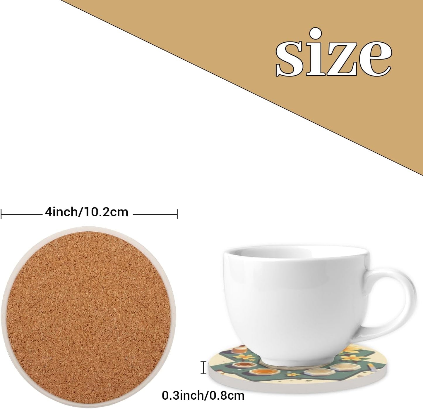 Ceramic Coasters for Drinks with Cork Back, Cute Bee Honeycomb 4 Inch Absorbent Coaster Set 1 Pack, Quick Dry Non-Slip Coaster Mats for Home, Office, Bar