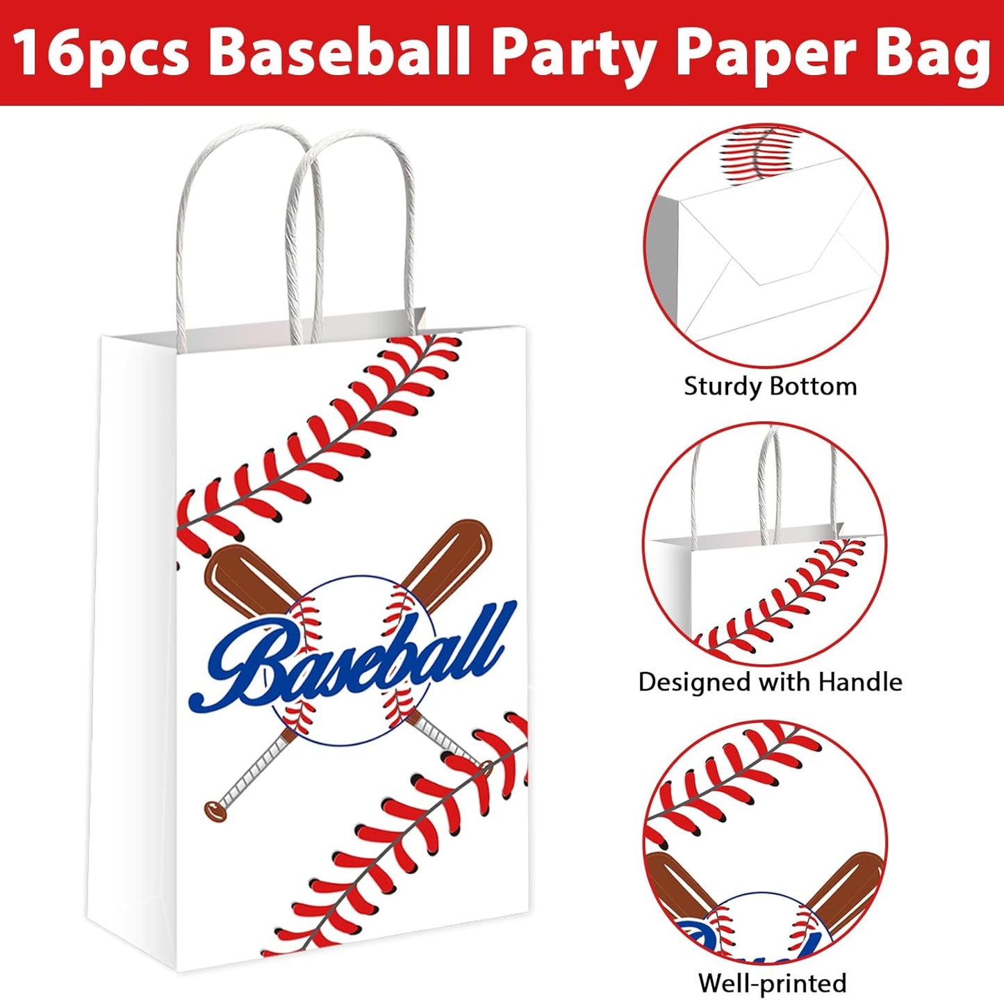 gisgfim 16pcs Baseball Theme Party Candy Goodie Favor Bags with Handle for Birthday Party & Baby Shower Decoration Supplies