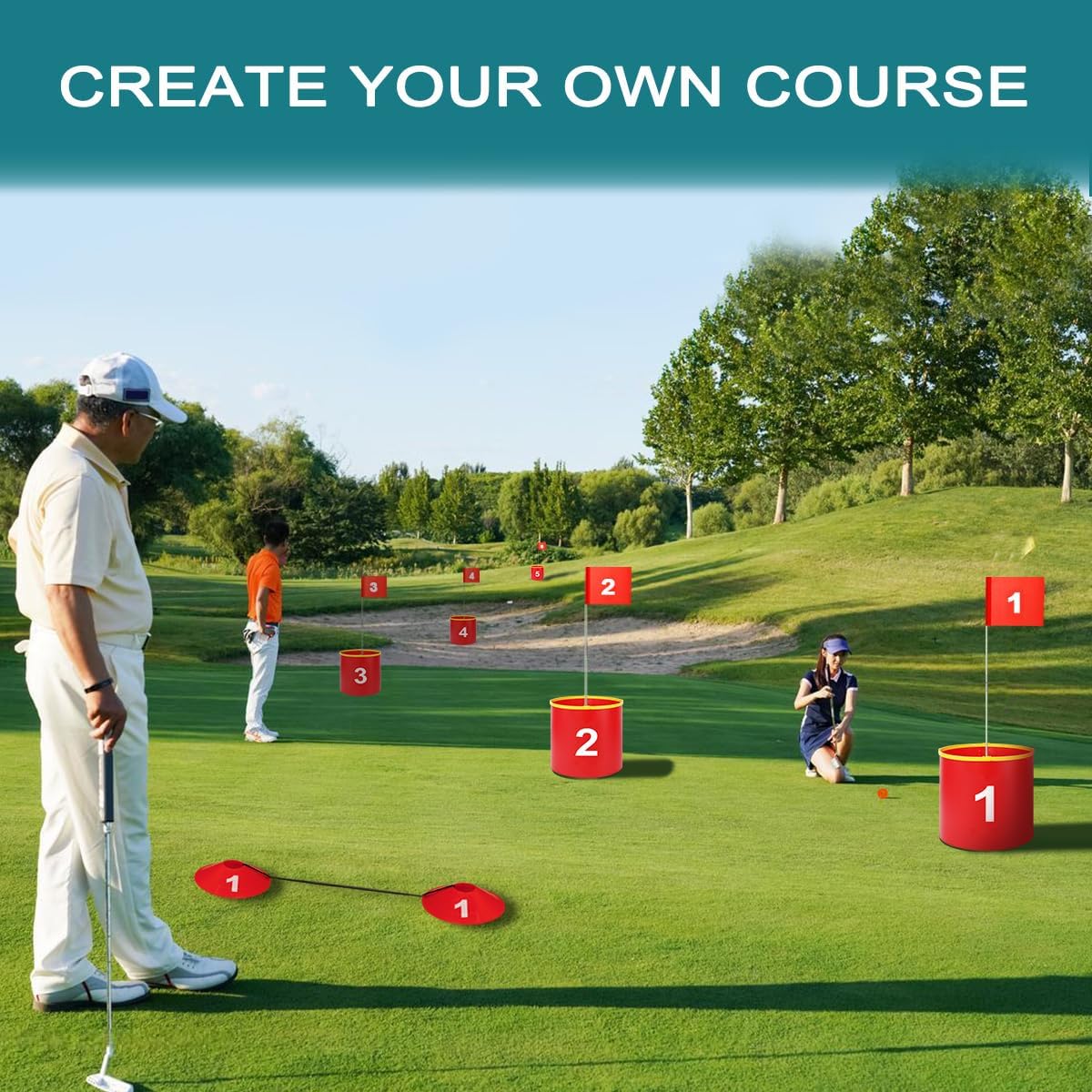 Golf Yard Bucket Games 9 Holes Golf Practice Game with Flag, Golf Chipping Game for Kids and Adults Outdoor Indoor Portable Backyard Golf Game for Park, Beach, Backyard, Lawn