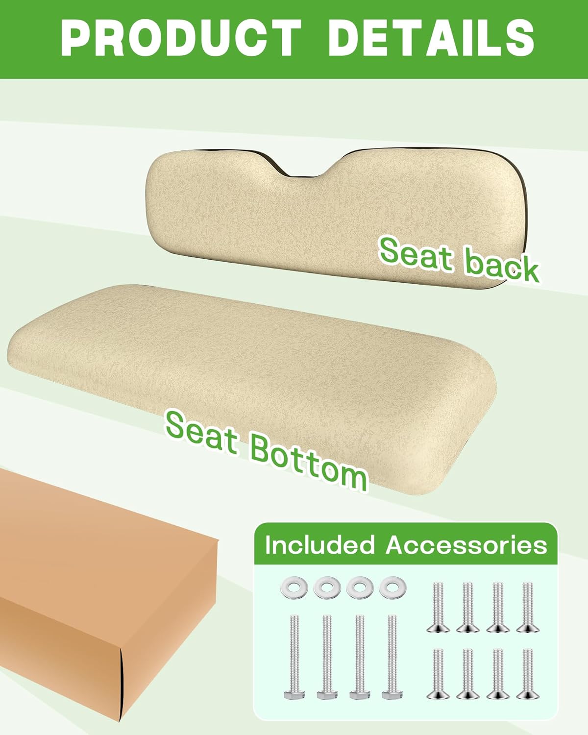 Universal Rear Replacement Cushions for Golf Cart Flip Rear Seat,Golf Cart Back Seat for EZGO TXT RXV ST for ST Sport for Valor Models for Club Car,Seat Bottom Cushion and Back Cushion Set