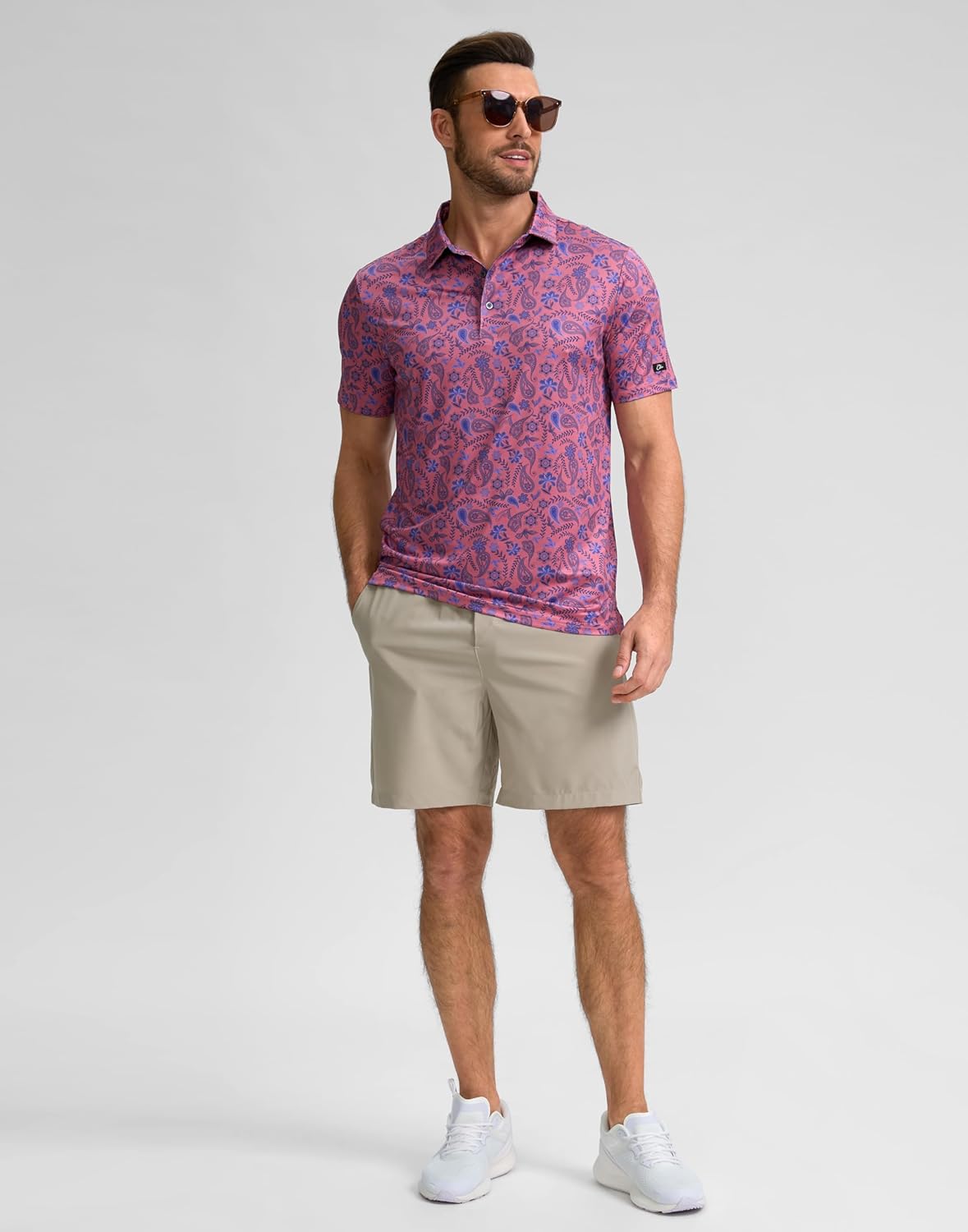 Obla Mens Golf Polo Shirts Short Sleeve Dry Fit Performance Moisture Wicking Casual Print Collared Golf Shirts for Men