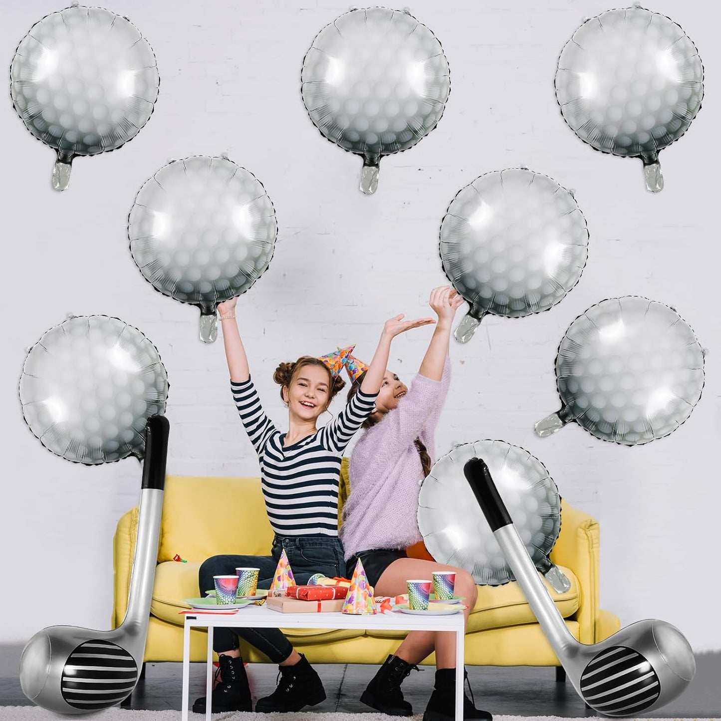Haoguo 14Pcs Golf Balloons Inflatable Golf Club Golf Birthday Party Decorations 12 Pcs Golf Ball Balloons 2 Pcs Golf Club Balloons for Golf Theme Party Sports Party Supplies