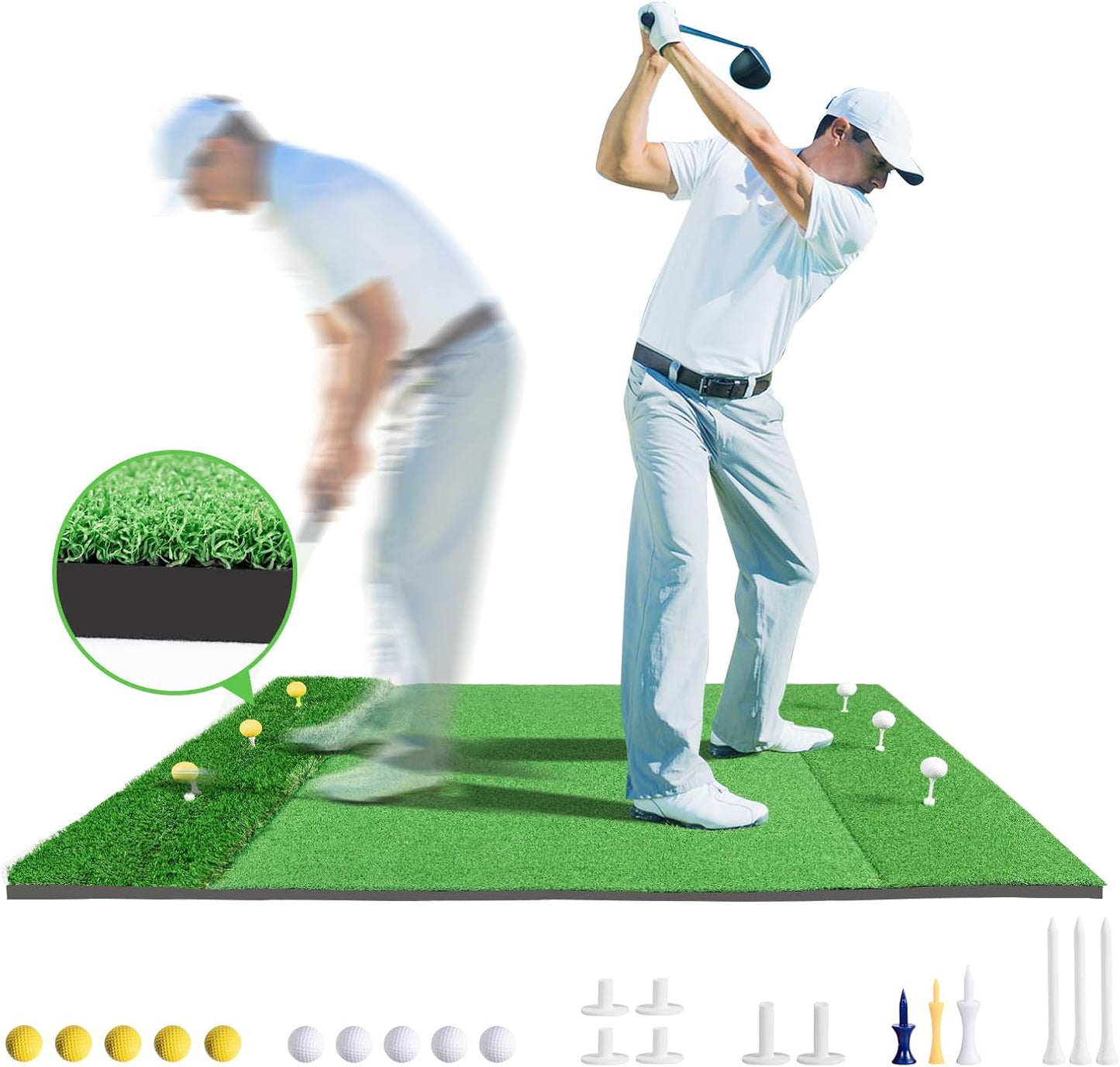 Golf Hitting Mat Indoor Outdoor, 5 * 4ft Thickened Golf Practice Mat with 3 Turfs for Backyard Swing,Driving Chipping Training