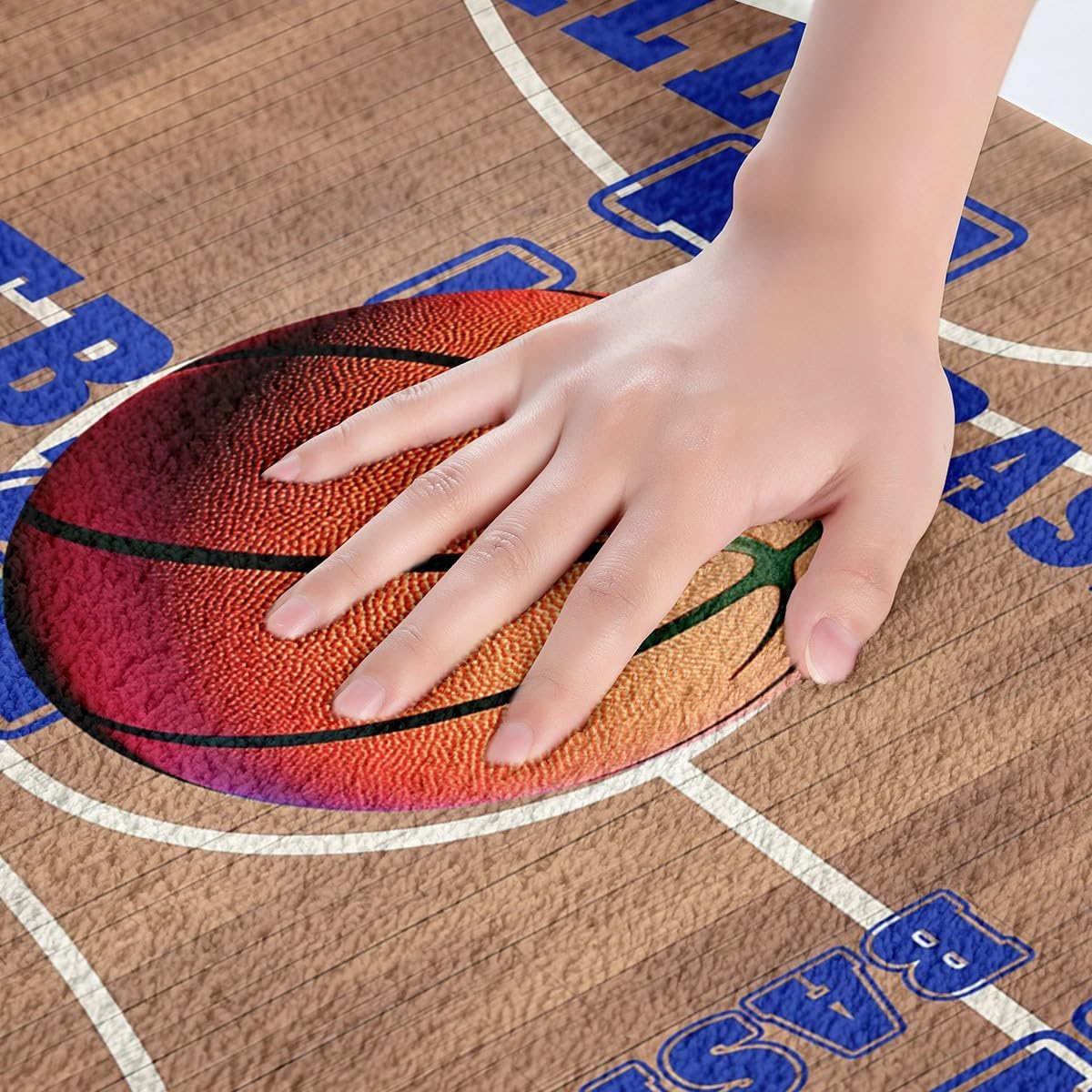 Feelyou Basketball Polyester Bath Rug Vintage Basketball Court Soft Fleece Door Carpet for Kids Boys Girls Orange Basketball Non Slip Bath Mat Ball Game Bathroom Floor Indoor Doormat,16x24 Inch
