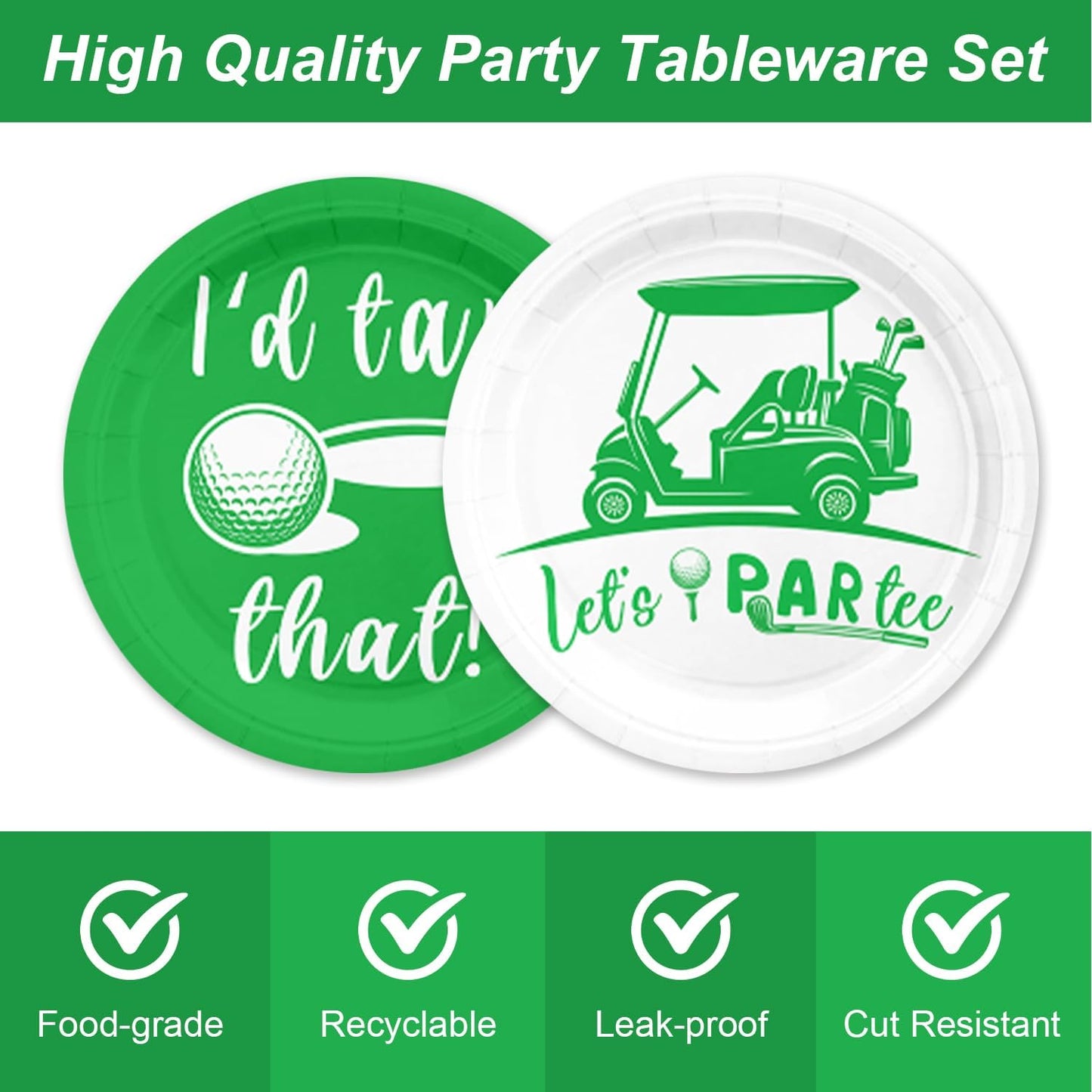 48Pcs Golf Birthday Decorations Let's Par-Tee Tableware Set Golf Cart Plates Napkins Forks Party Supplies for Birthday Decor Serves 16 Golf Themed Party Decorations