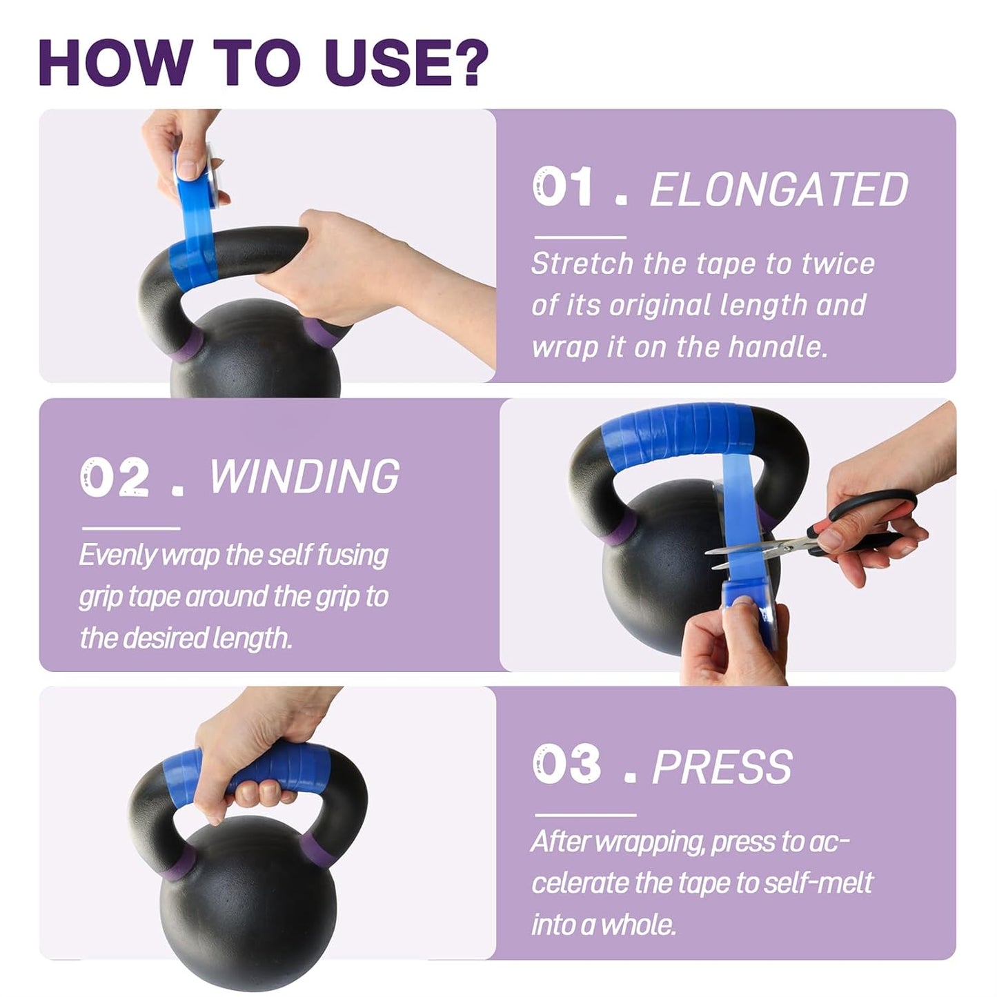 2 Rolls 1IN X 10FT Grip Tape,Self Fusing Silicone Grip Wrap for Handles,No Adhesive,Blue