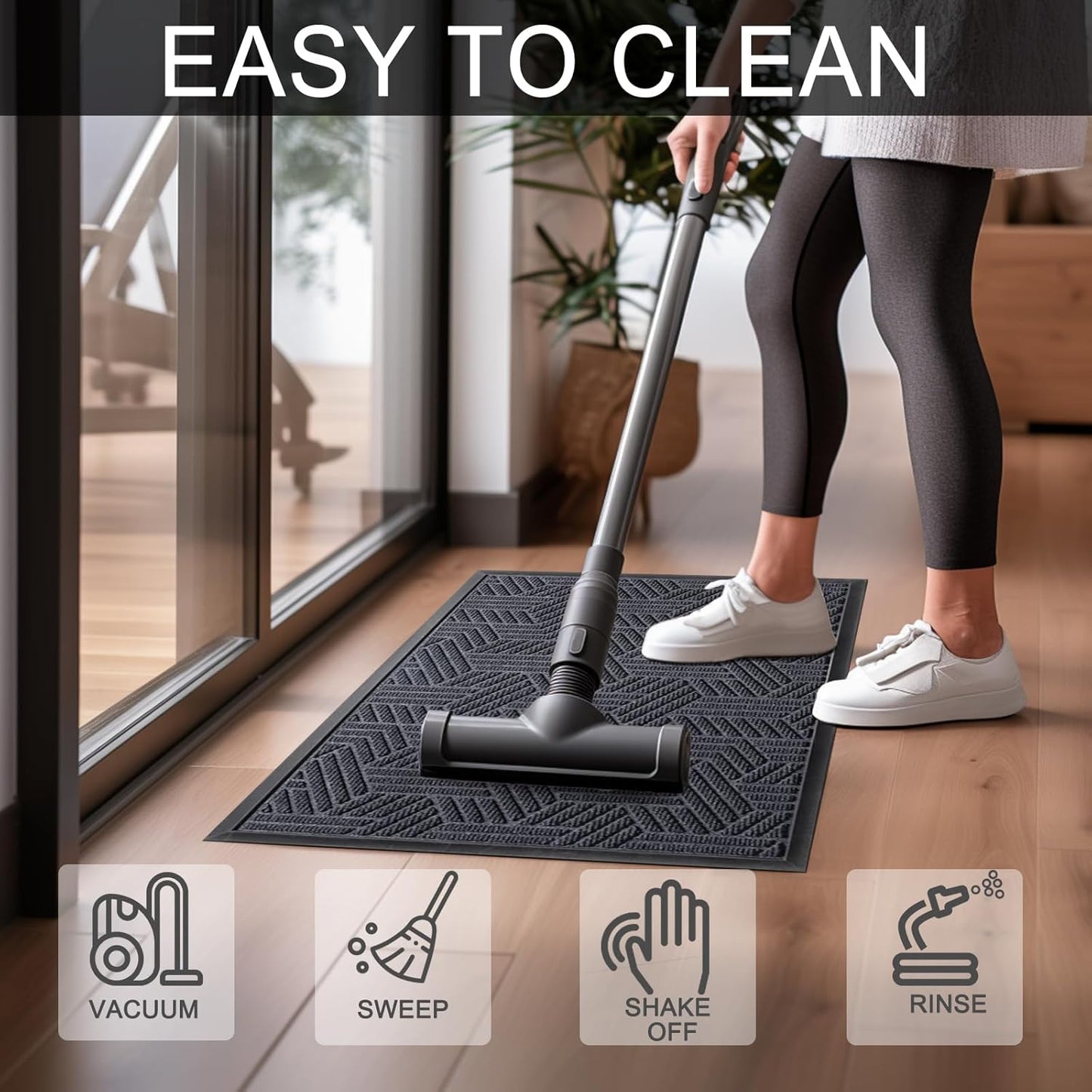 Front Door Mat 47"x32" Indoors Outdoors Welcome Mats, Waterproof Non-Slip Rubber Backing Heavy Duty Doormat Outside Entrance, Low Profile Entryway Rugs Floor Mat for Patio, Pattern B Grey