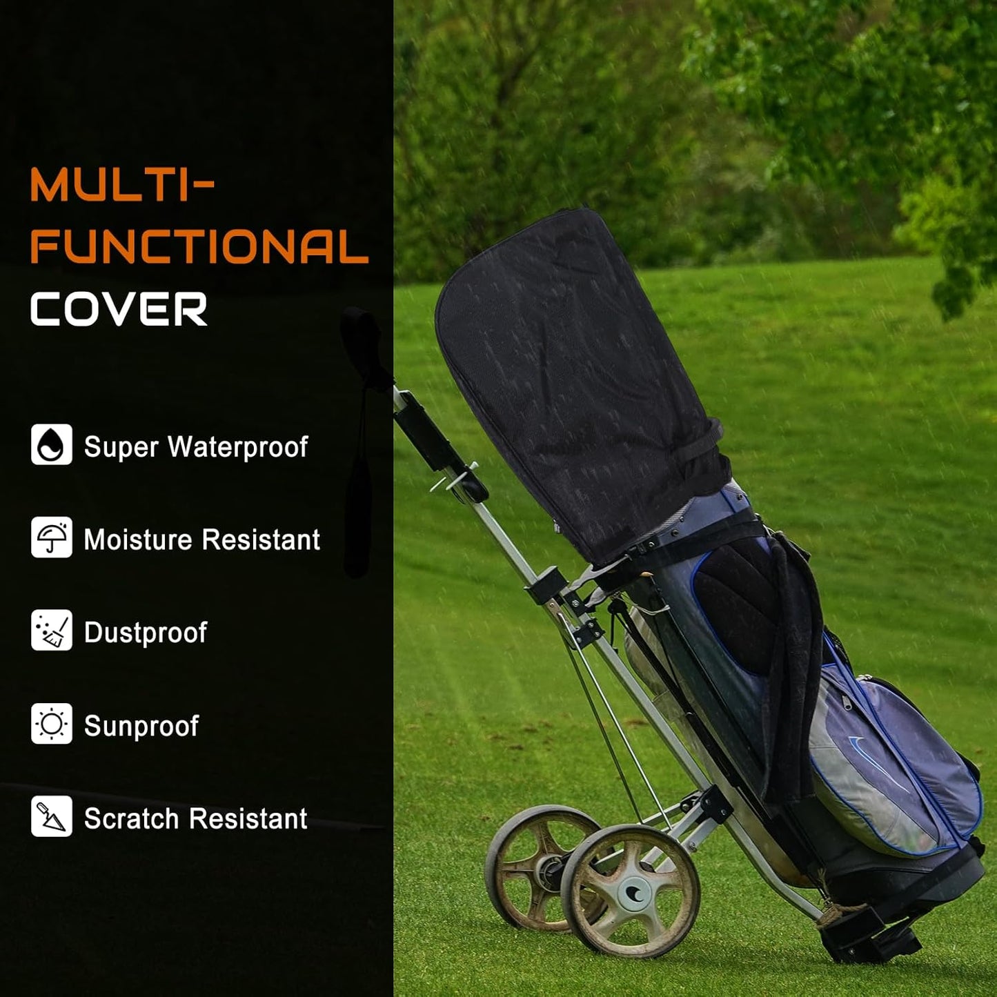 Golf Bag Rain Cover, Golf Club Protector, Waterproof Rain and Dust Covers, Easy Access Adjustable Golf Bag Rain Hood Cover,Garage Storage Canvas Rainproof