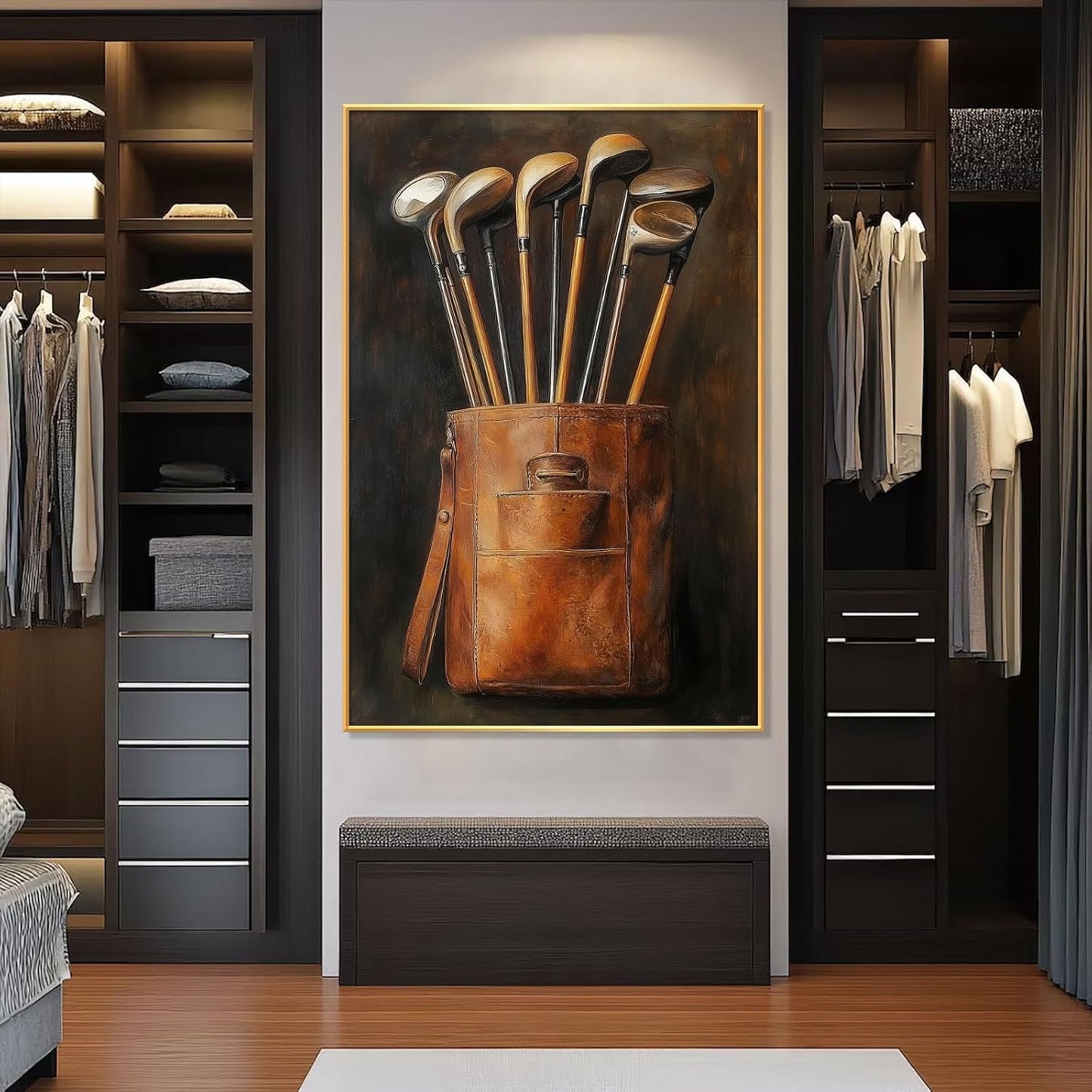 Golf Canvas Wall Art, Golf Canvas Prints, Vintage Wall Decor, Vintage Golf Clubs Living Room Wall Art, Man Cave Decor, Vintage Paintings with Frame, Golf Gift for Men (Gold Framed, 20"x30"|51x76cm)