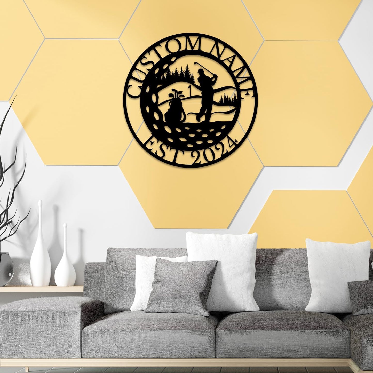 Personalized Custom Crossed Golf Metal Wall Art,Personalized Golfer Name Sign Decoration For Room,Hole Golf Club Decoration (Golf A)