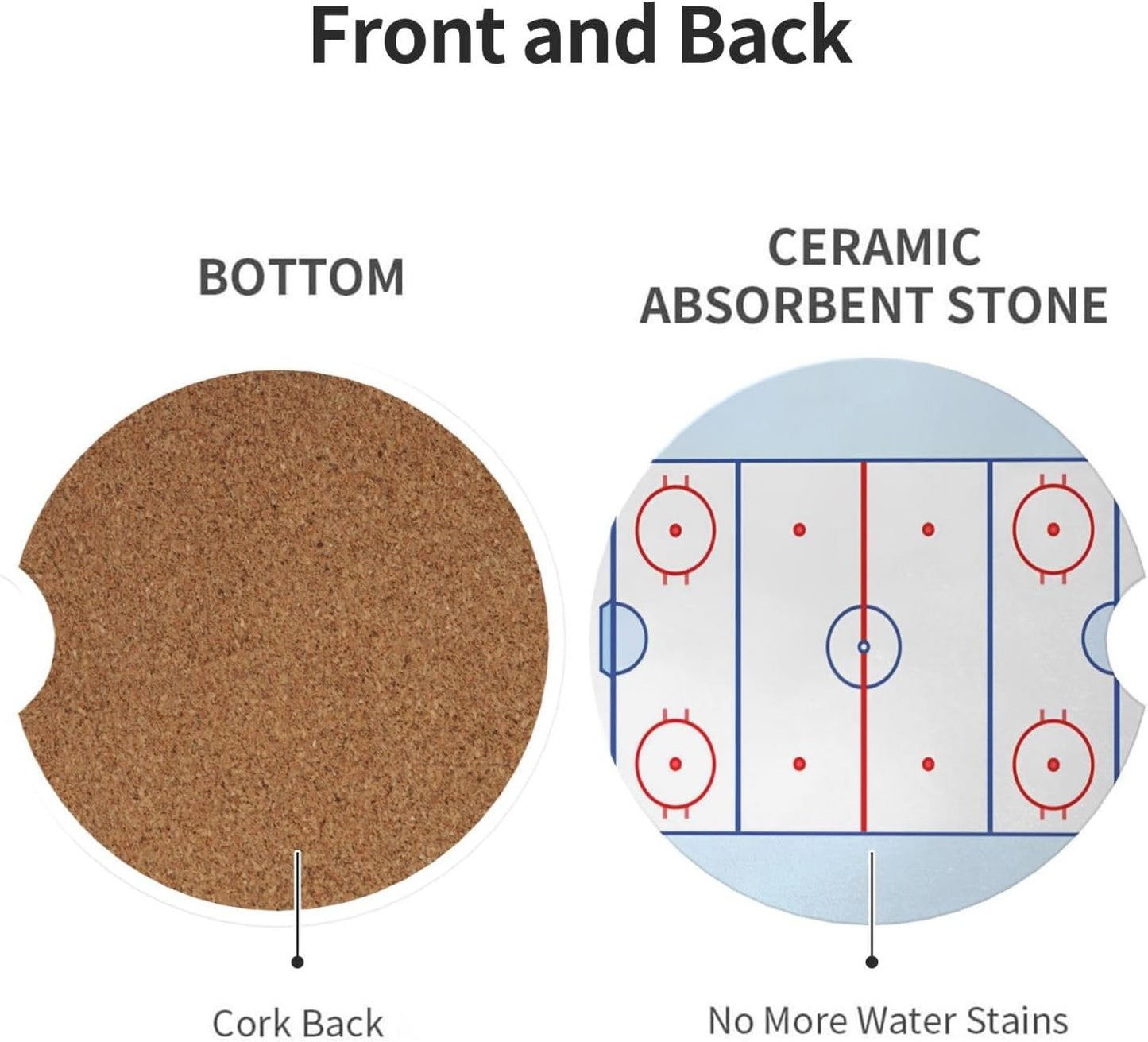 Car Cup Holder Coasters, Hockey Field Car Coasters for Cup Holder Drinks, 2 Pack Ceramic Cute Auto Interior Accessories for Women Men