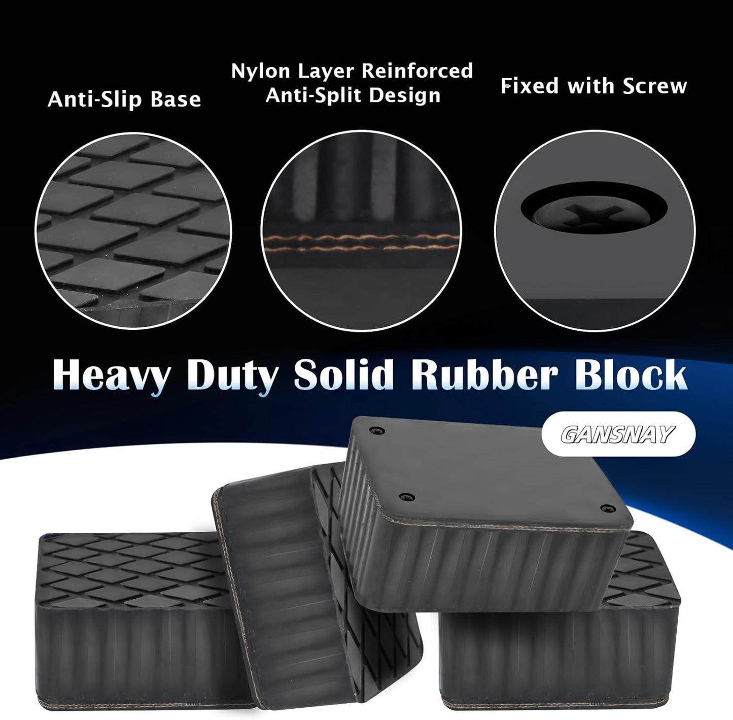 Rubber Block for Car Lift- Nylon Layer Reinforced, Heavy Duty 7000lbs Capacity, Anti-Split Spacer Pads for Commercial Scissor Lift, SUVs, Trucks& More- 6.3″(L)×4.7″(W)×2.4″(H) 1Piece