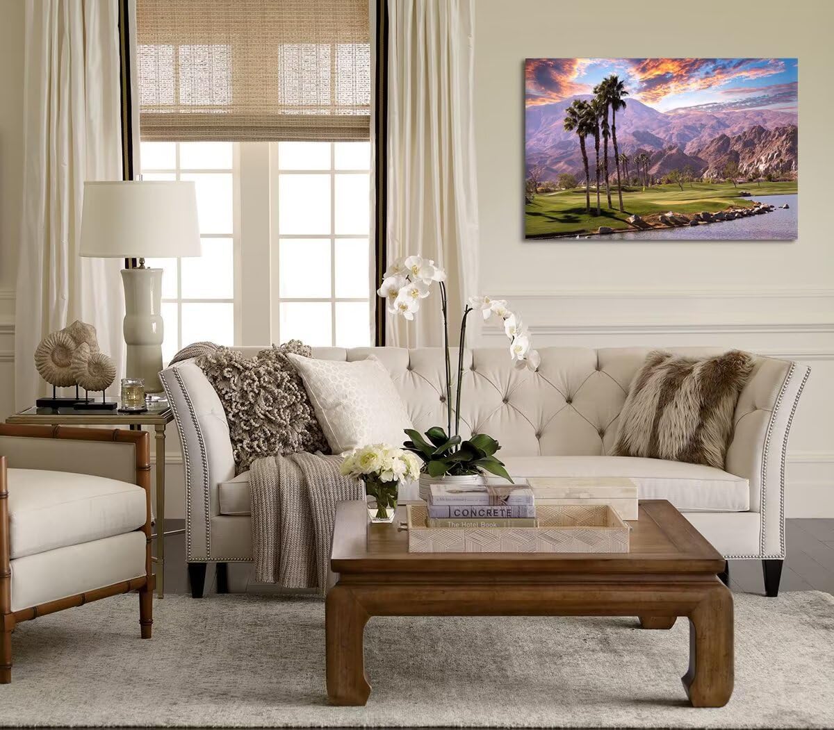 Golf Course at Sunset in Palm Wall Art Prints USA California Picture Canvas Wall Decor for Home Living Room Bedroom Bathroom Framed Artwork Ready to Hang(12''H x 16''W)