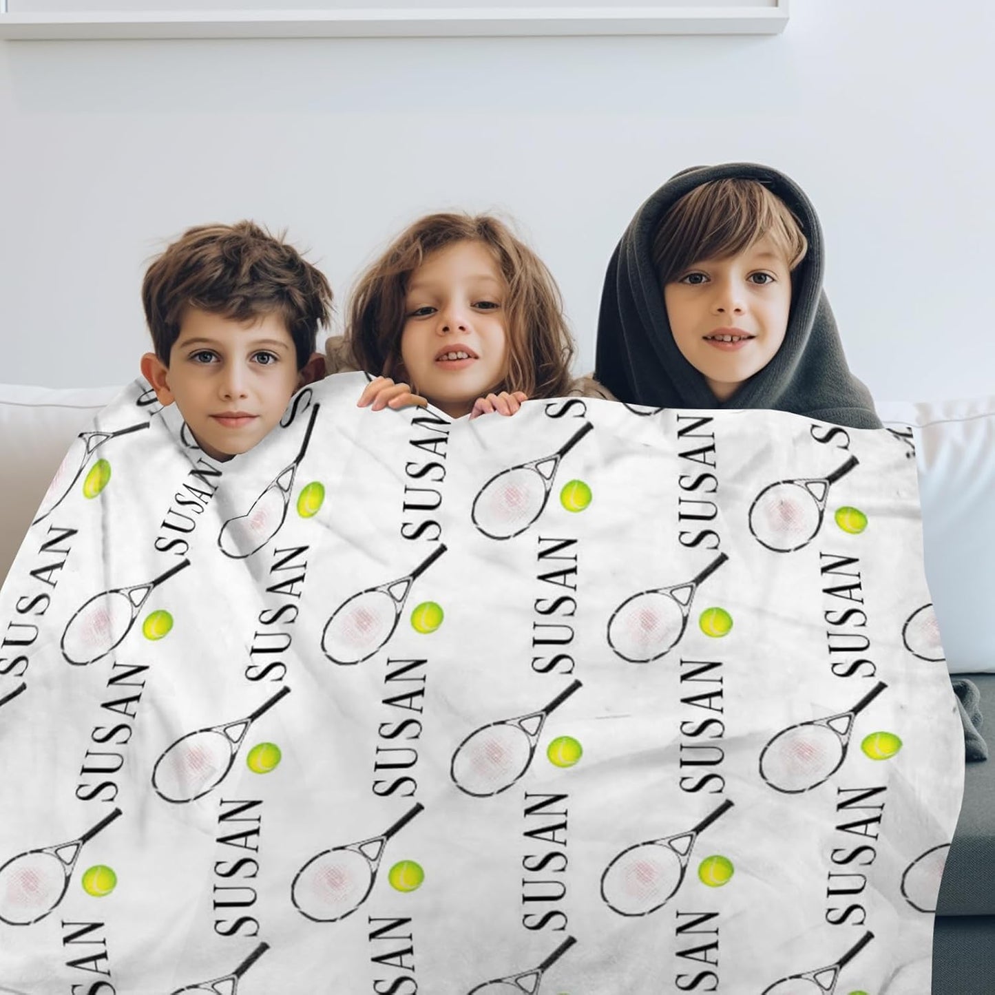 Custom Name Tennis Blanket - Personalized Names Soft Plush Flannel Throw Blankets for Baby Kids Teen Boys Girls Holidays Birthdays Gifts Color19