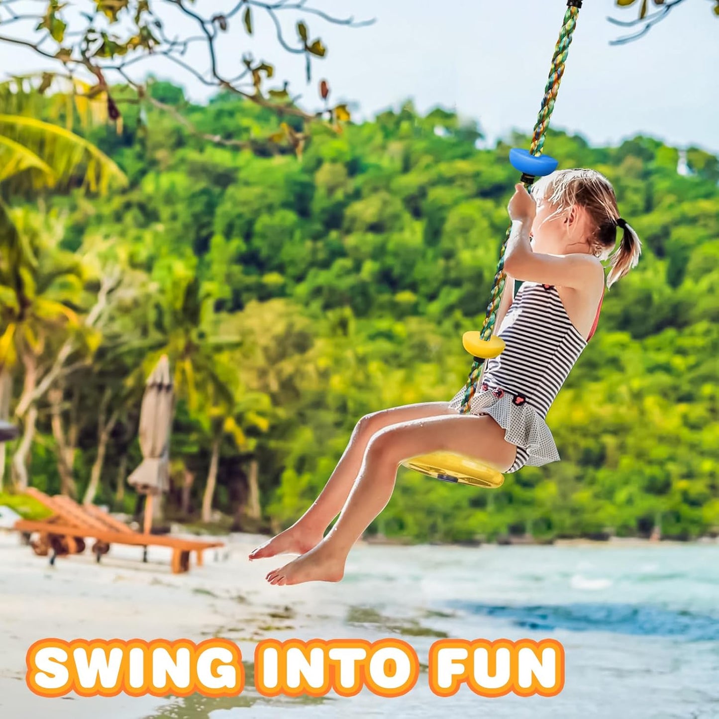 Climbing Rope Tree Swing with Platforms and Disc Swing Seat Set Outdoor Playground Accessories for Kids Including Hanging Strap & Carabiner Rope Swings for Tree Kids Swing Set Accessories