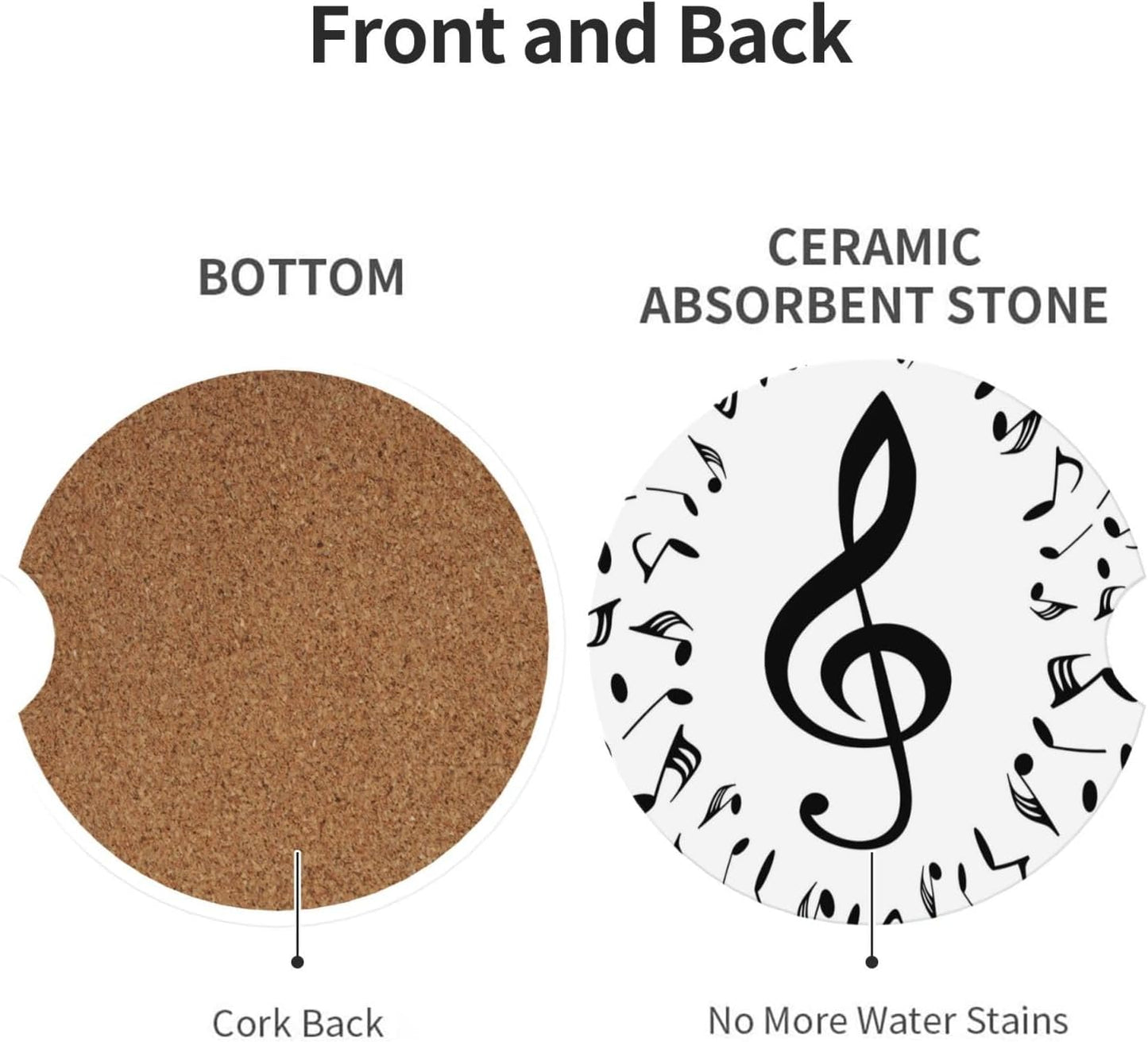 Car Cup Holder Coasters, Music Musical Notes Car Coasters for Cup Holder Drinks, 2 Pack Ceramic Cute Auto Interior Accessories for Women Men