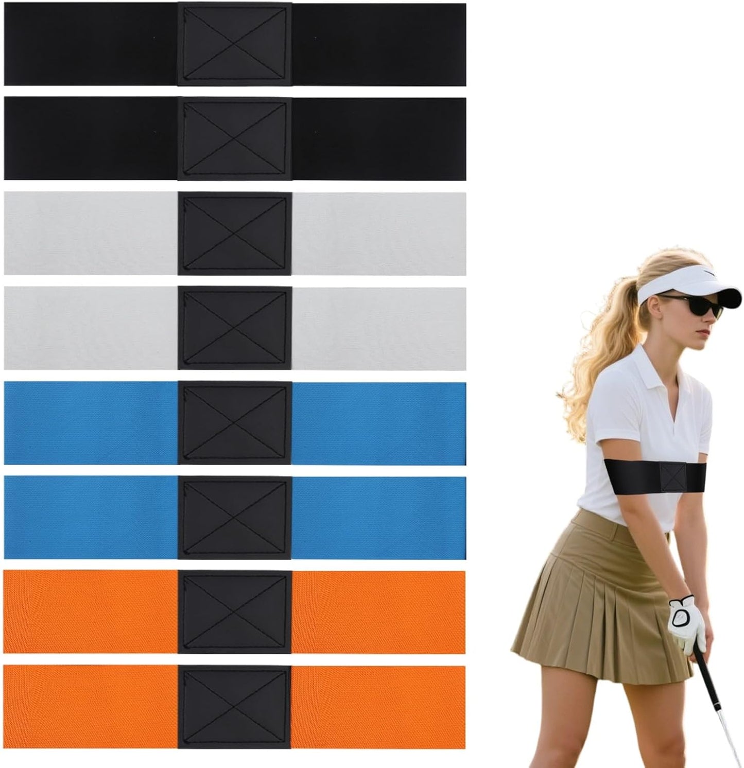 8 Pack Golf Swing Arm Bands, 4 Color Elastic Swing Correcting Trainer Bands, Golf Swing Training Aid for Golfers Beginners
