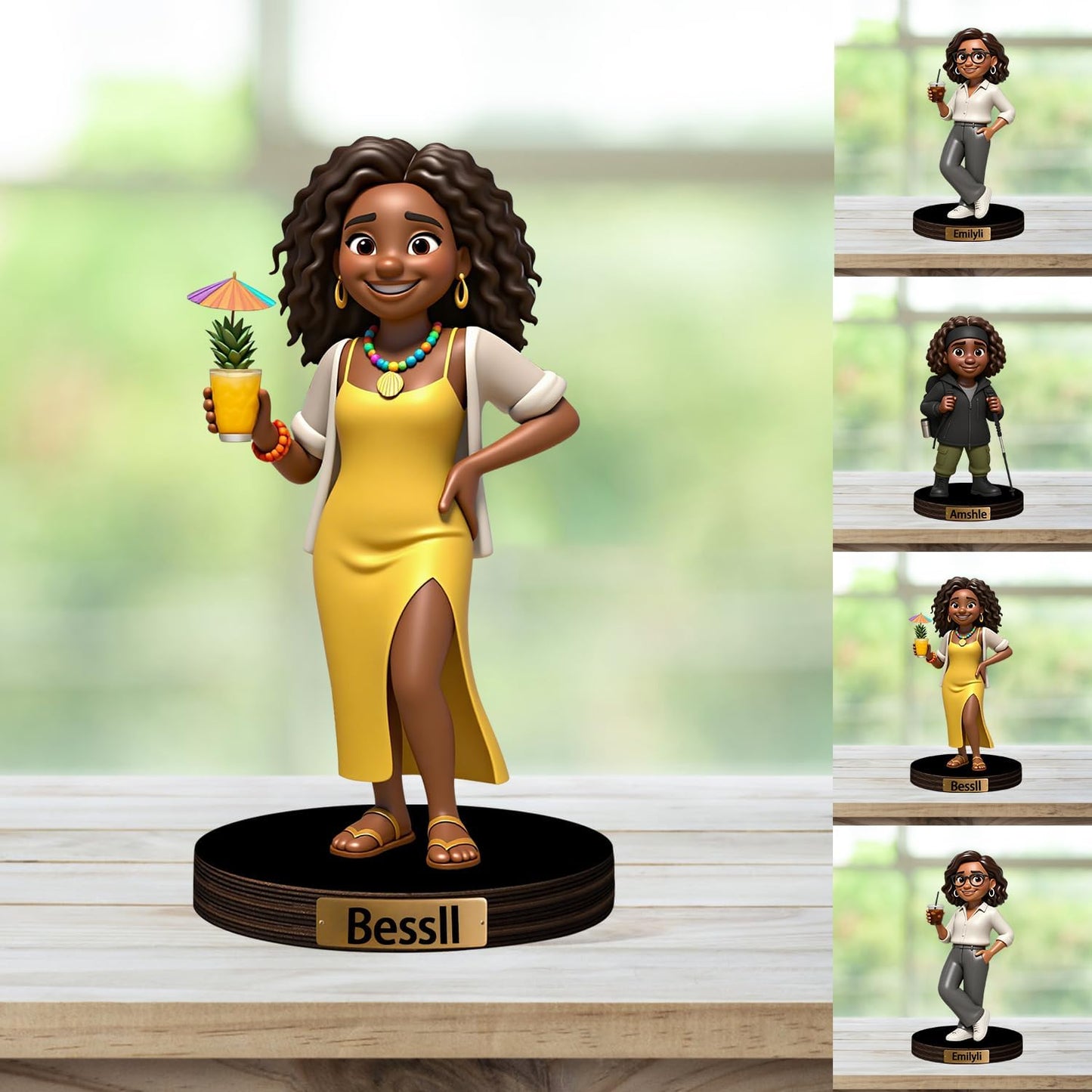 Personalized Cartoon Photo Sculpture Ornament Custom Name 2D Acrylic Photo Casual Cartoon Style Figurine Desk Decor Gift for Men Women Family Couple Birthday Xmas (Style 11)