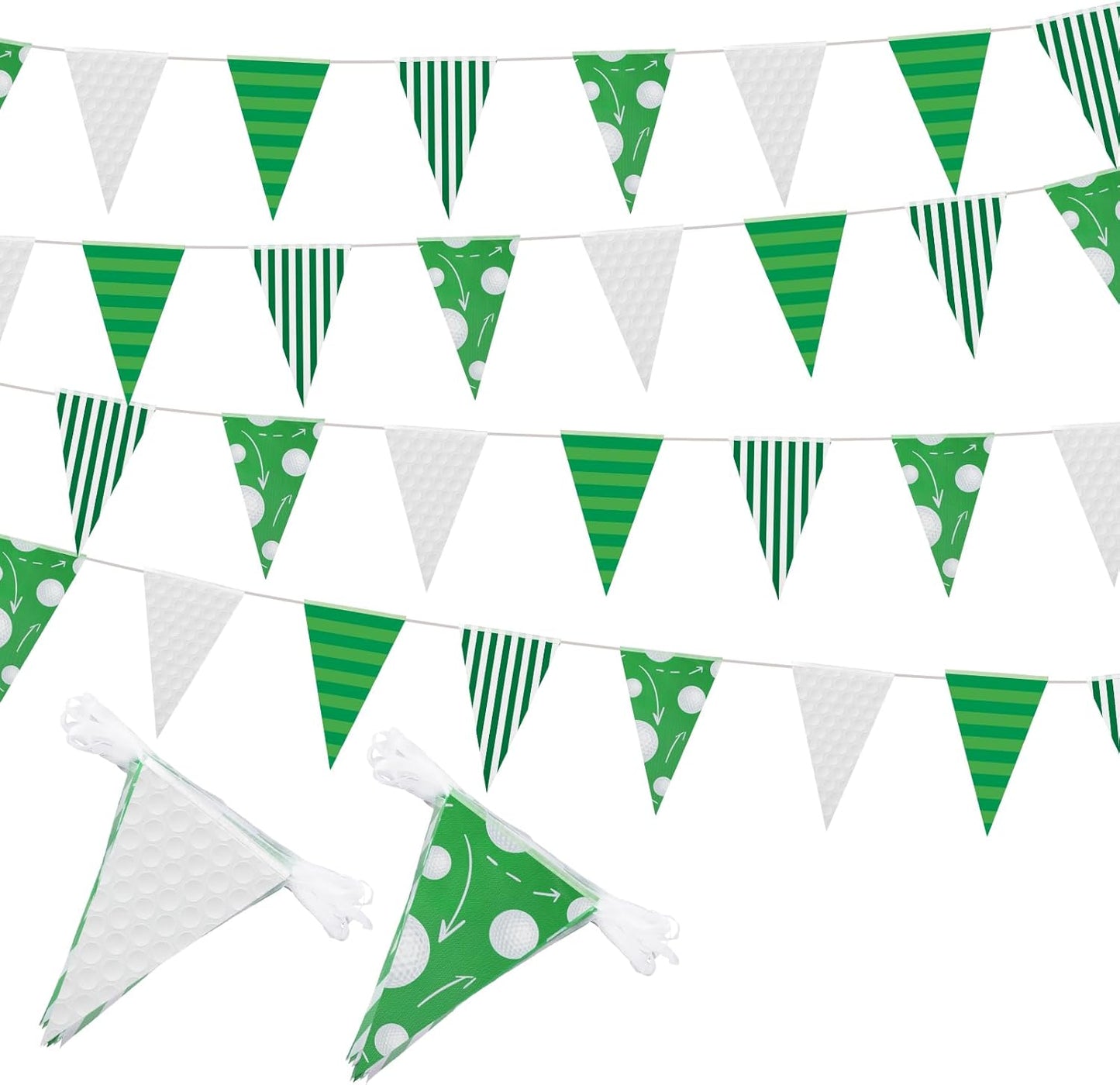 VitalCozy 4 Pcs 131 ft Golf Ball Pennant Banners Party Decorations American Golf Ball Theme Triangle Flags Garland Bunting for Birthday Camp BBQ Party Supplies Home Outdoor Hanging Decor