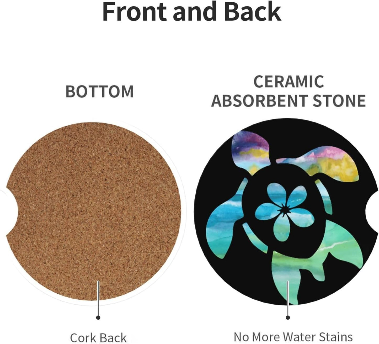 Car Cup Holder Coasters, Sea Turtle Car Coasters for Cup Holder Drinks, 2 Pack Ceramic Cute Auto Interior Accessories for Women Men