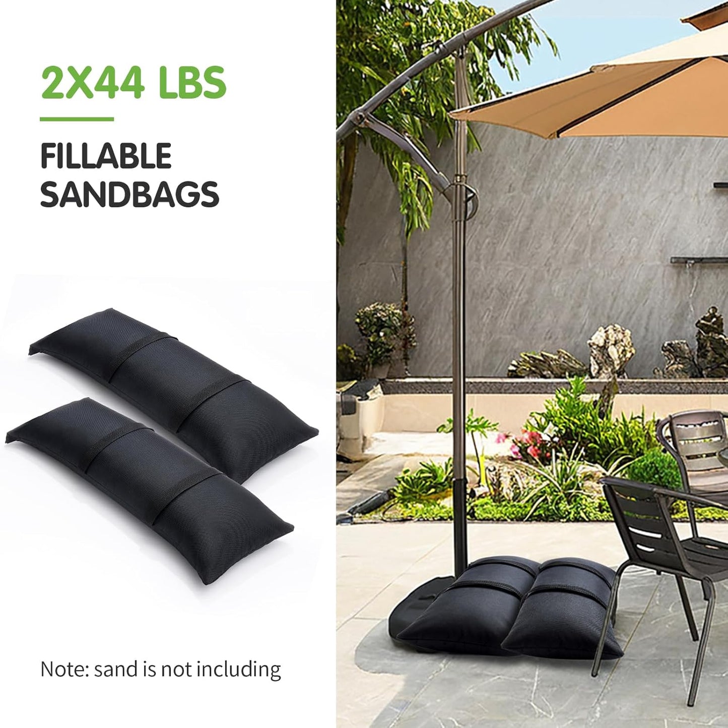 Umbrella Base Weight Sand Bags, Sand Bags for Weight, 4 Packs 44 LBS SandBags for Umbrella Base, Cantilever Patio Umbrella, Trampoline, Outdoor Garden Backyard Furniture(Without Sand)(4, black)