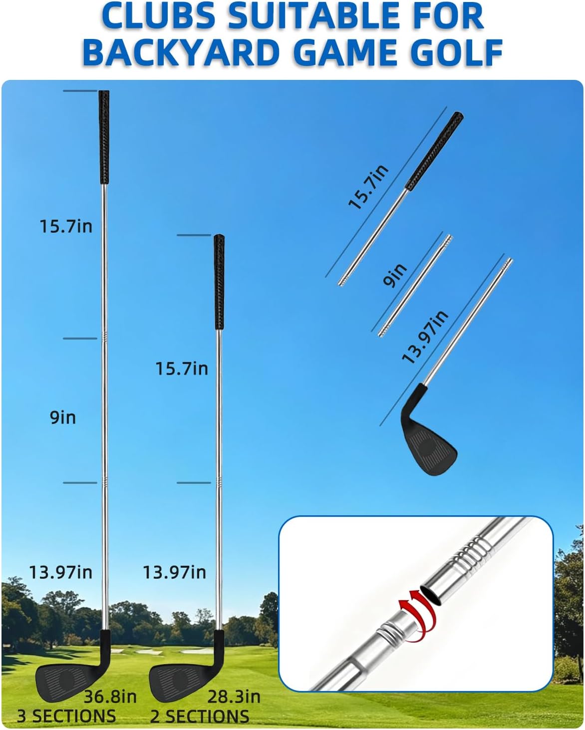 Golf Game with Club Right Handed,Practice Golf with 3 Buckets, Outdoor Golf Gift for Adults,Holes Golf Outdoor Game for Lawn,Yard,Camping,Park
