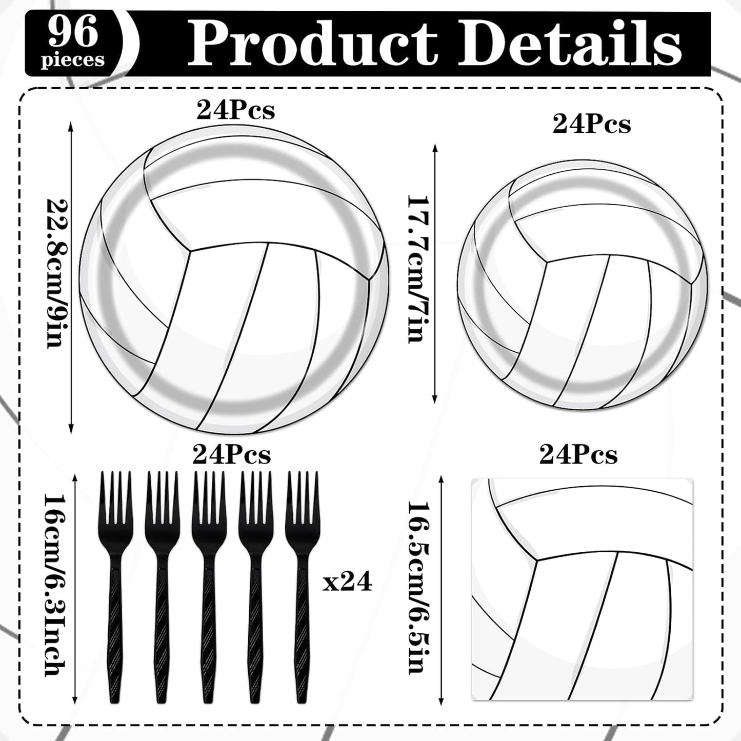 Rakuto Volleyball Party Tableware Decorations, 96PCS Volleyball Disposable Paper Plates Napkins Set, Sports Theme Birthday Baby Shower Supplies, Serve 24